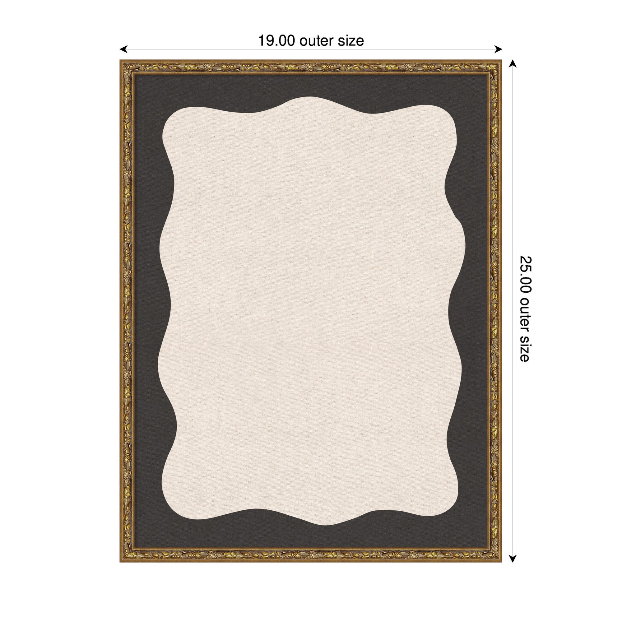 Framed Fabric Pinboard Wavy Linen Light and Black Wall Organization