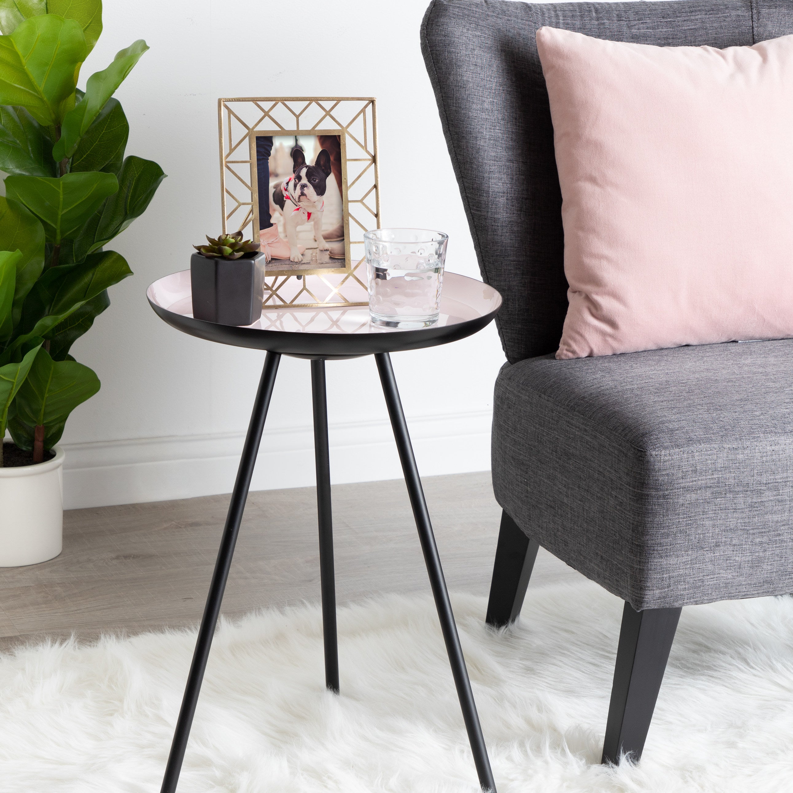 Side Table 15x15x22.5 Pink Black 5