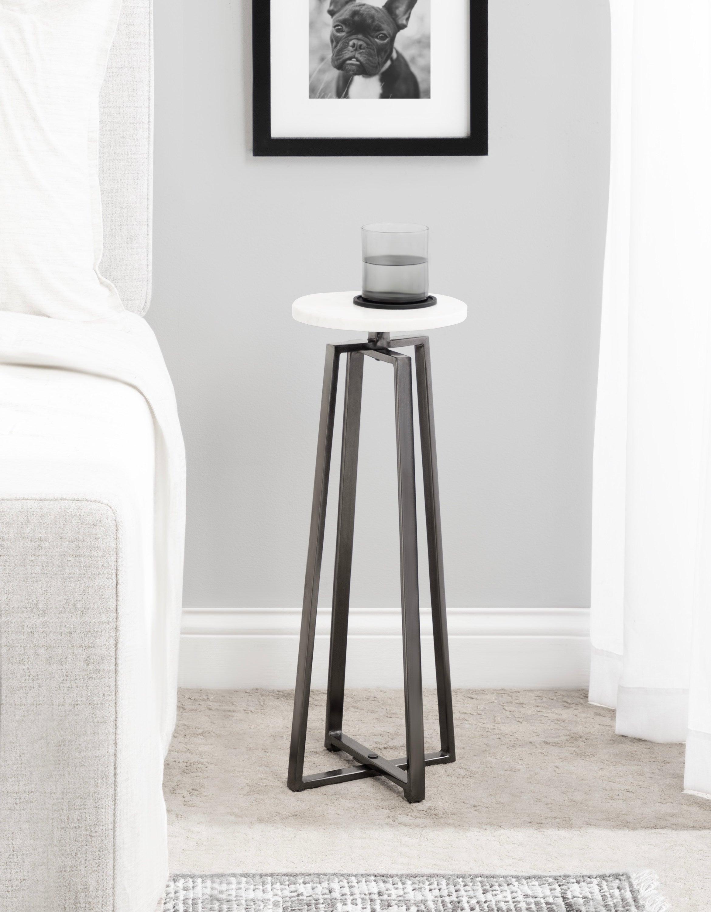 Drink Table White Pewter 9x9x23 7