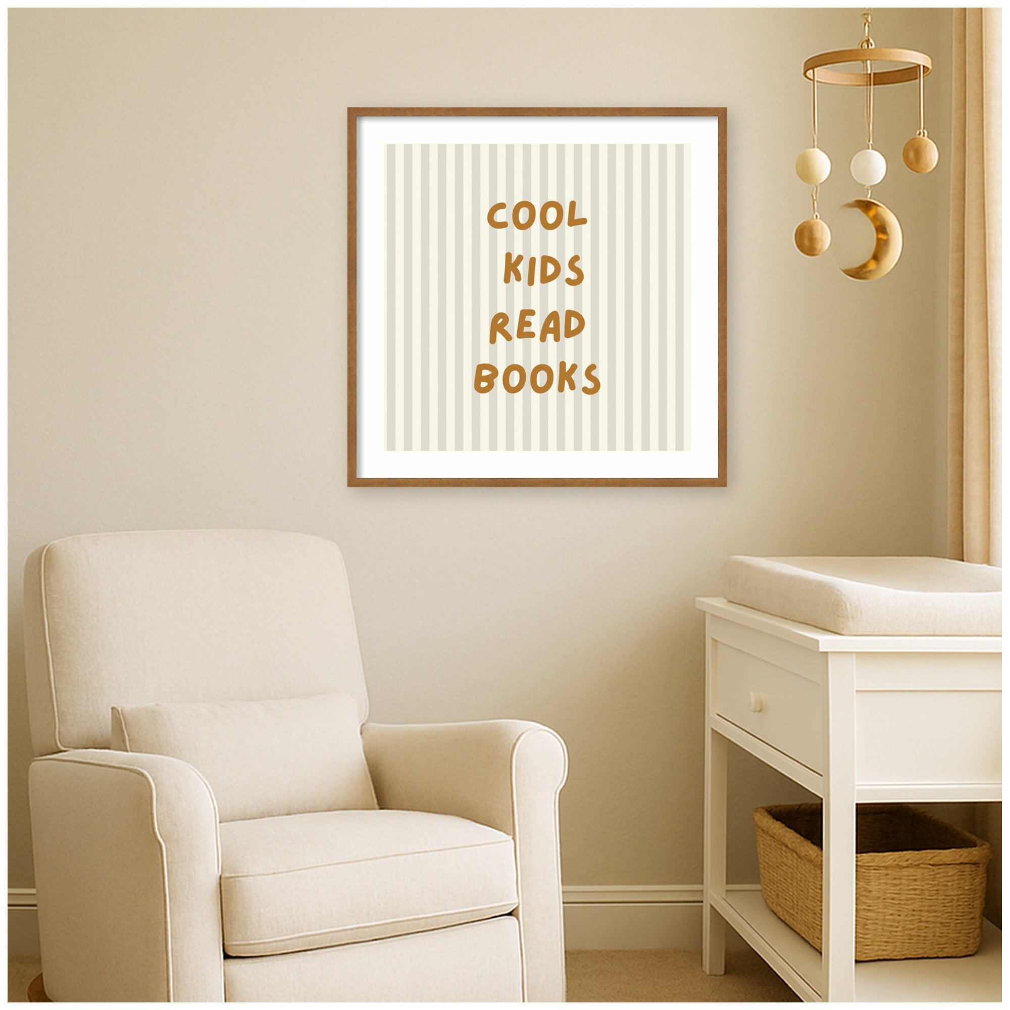 Cool Kids Read Books Stripes Square by Laura Moss Framed Wall Art Print