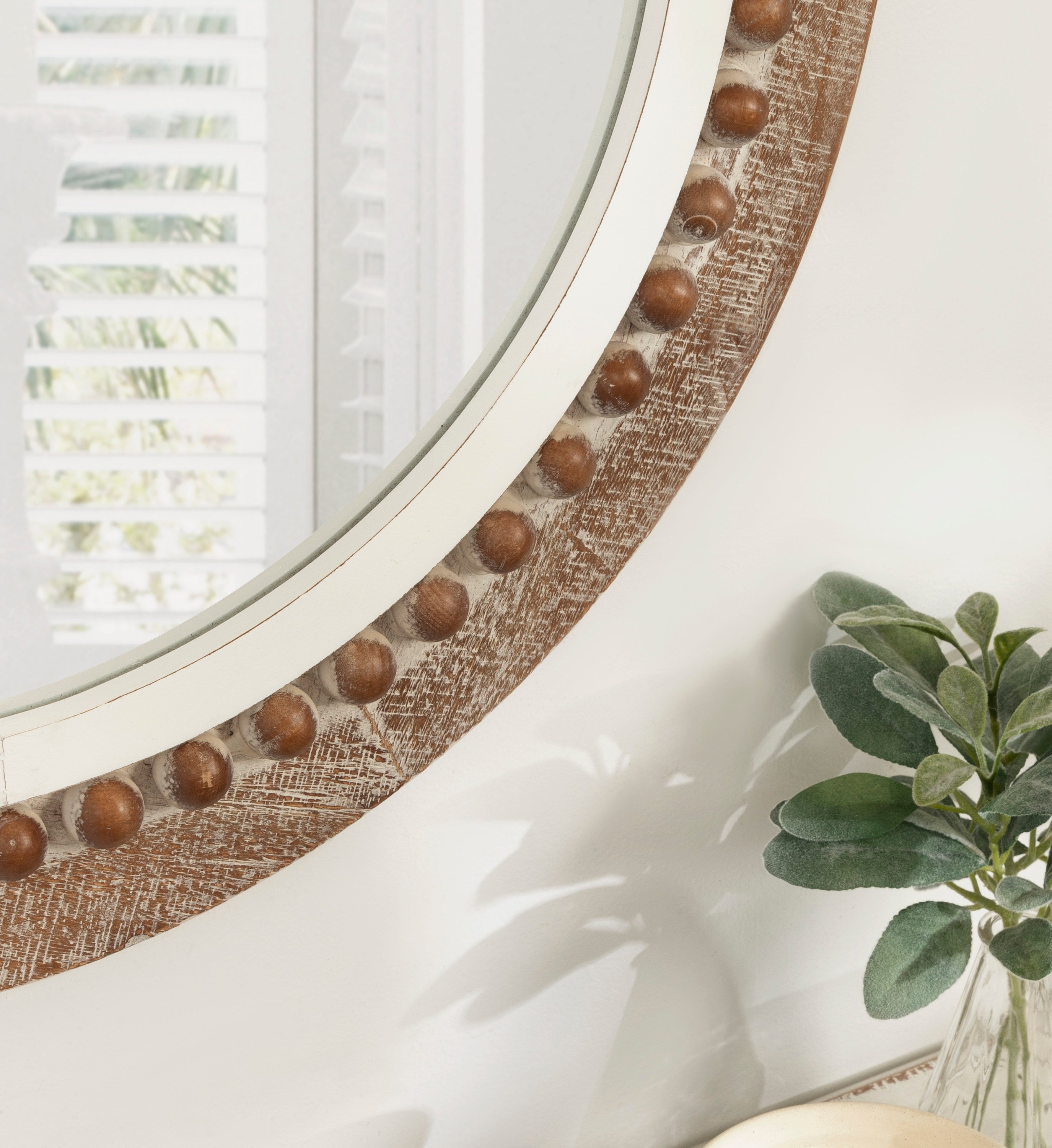 Round Mirror Rustic Brown White 28" Diameter 8