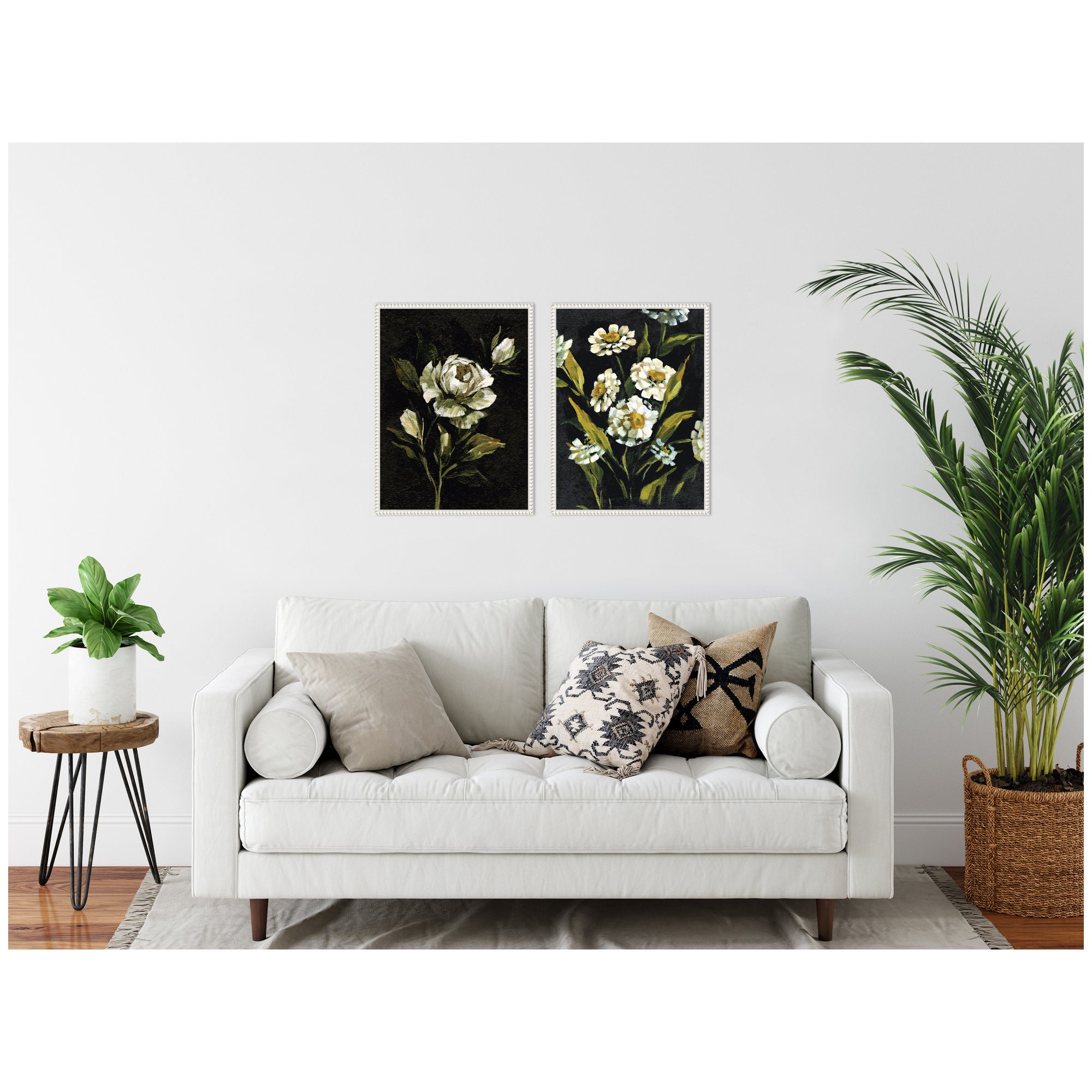 Sylvie Beaded Moody Floral 1 and 2 Framed Canvas Art Set by Annie Quigley