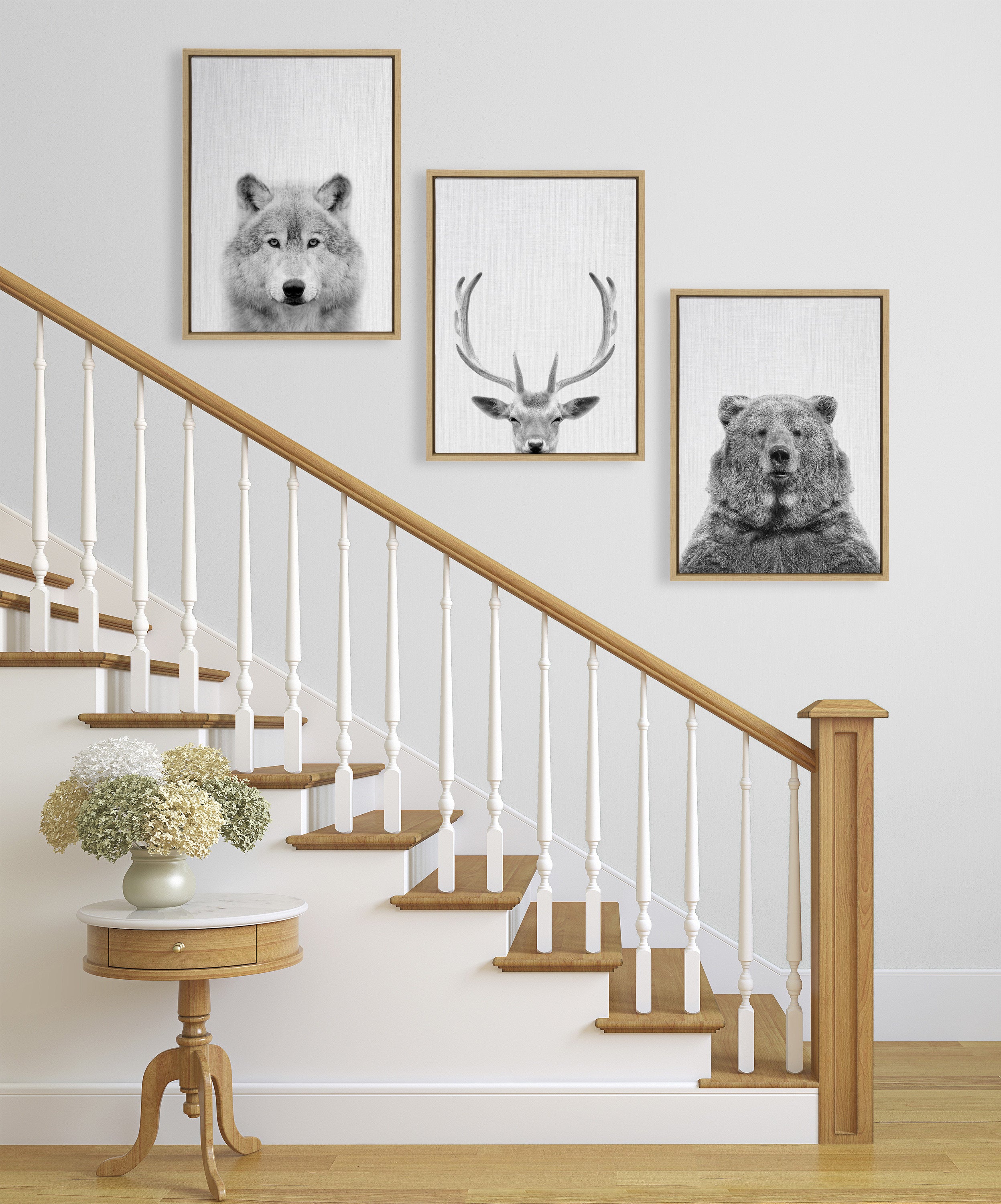 Sylvie Bear Deer and Wolf Framed Canvas Art Set by Simon Te of Tai Prints