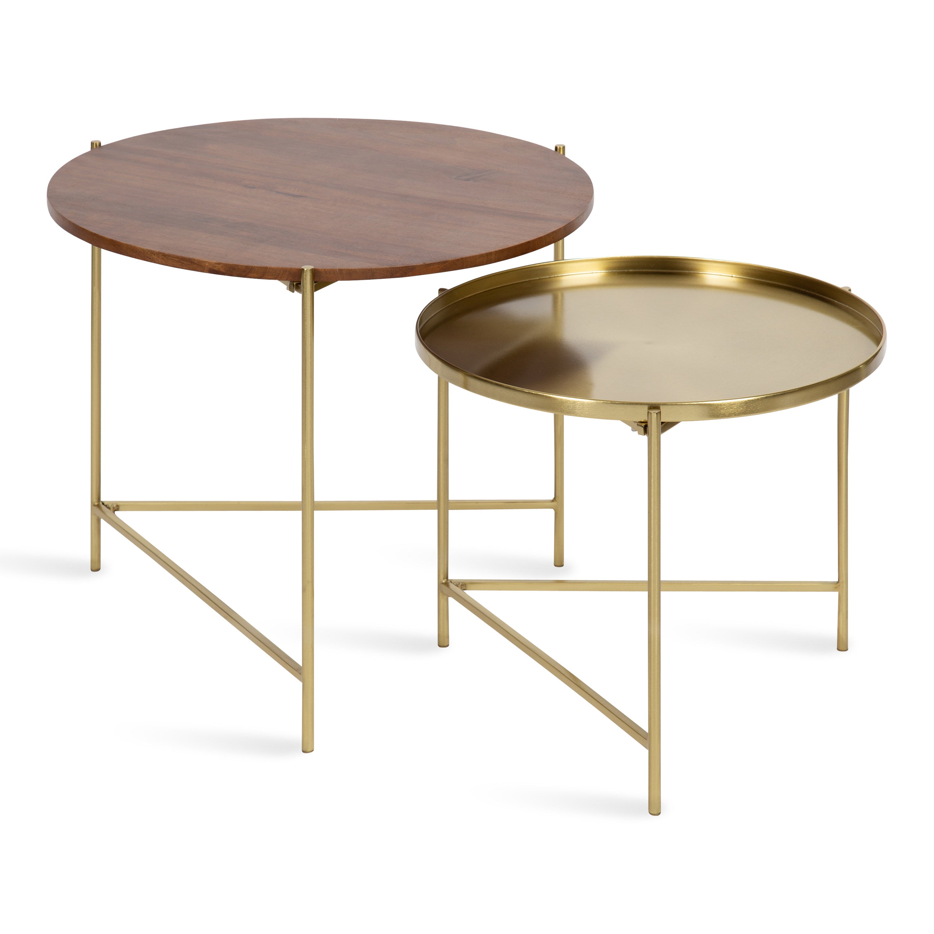 Nesting Table Walnut Brown Gold 2 Piece 1