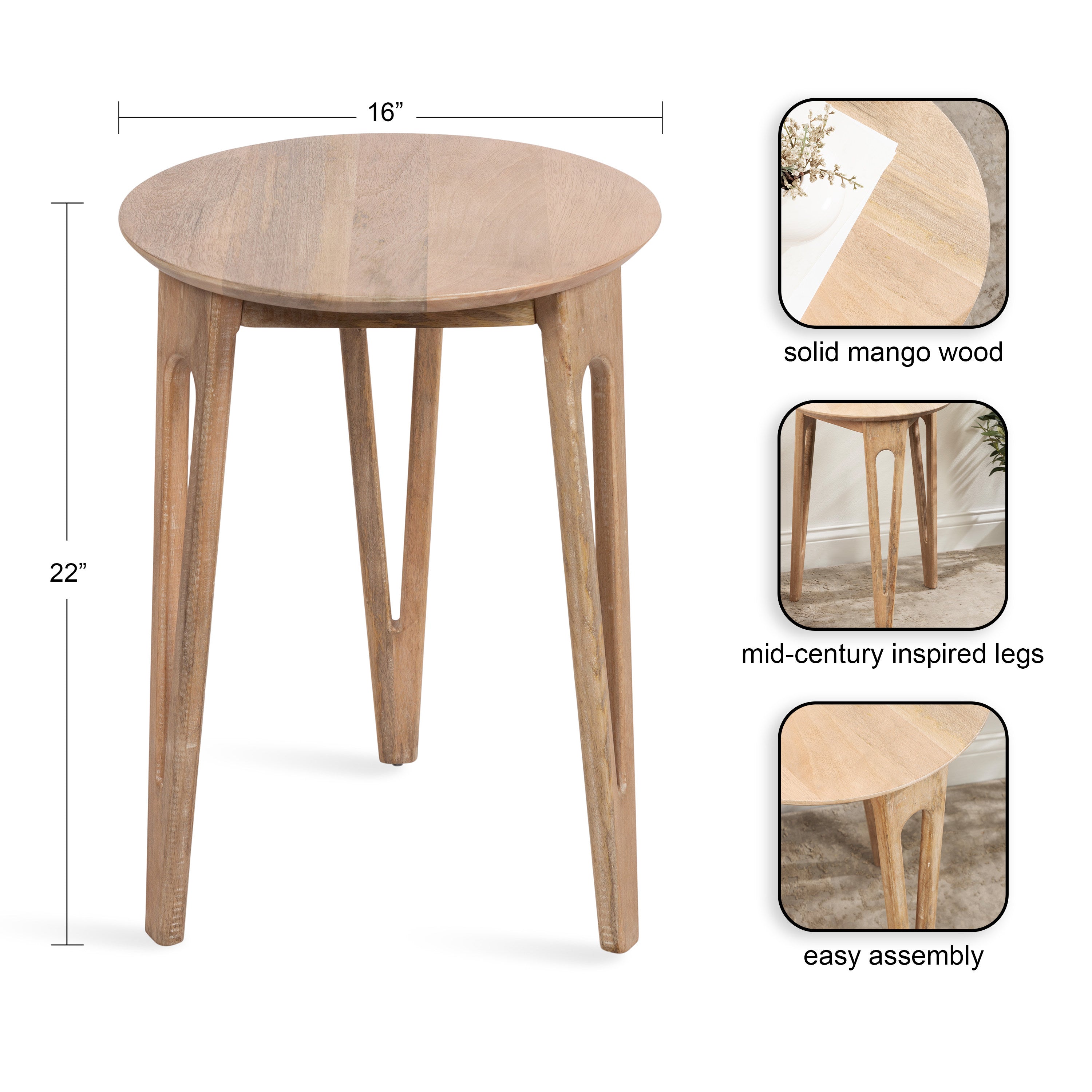 Side Table Natural Beige 16x16x22 2
