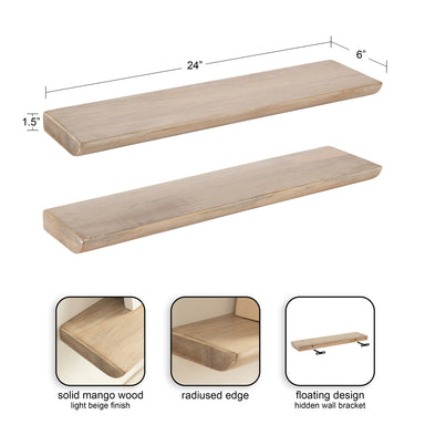 Floating Shelf Natural Beige 2 Piece 24 Inch 2