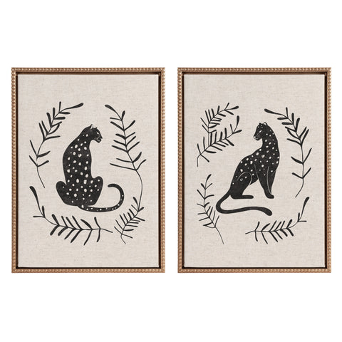 Sylvie Beaded Jungle Black and Jungle Black 2 Neutral Linen Bright Framed Canvas Art Set by Alexander Ginzburg