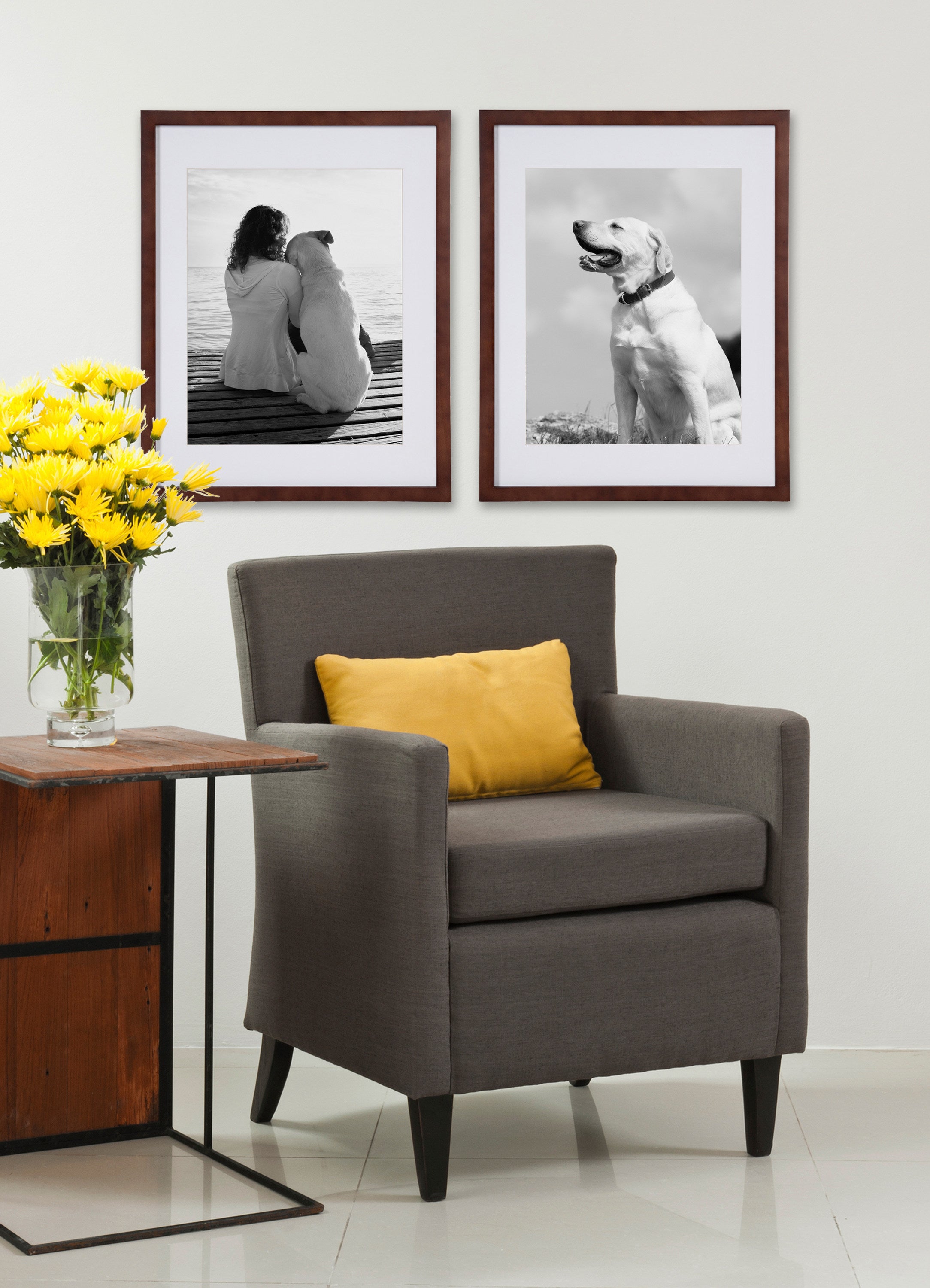 Wall Frame Walnut Brown 14x18 matted to 11x14 7