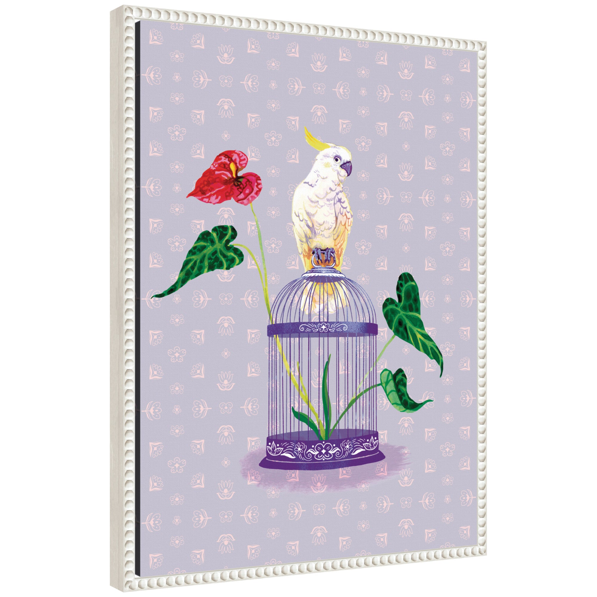 Cockatoo and Anthuriums by Lucia Gianello Framed Canvas Wall Art Print
