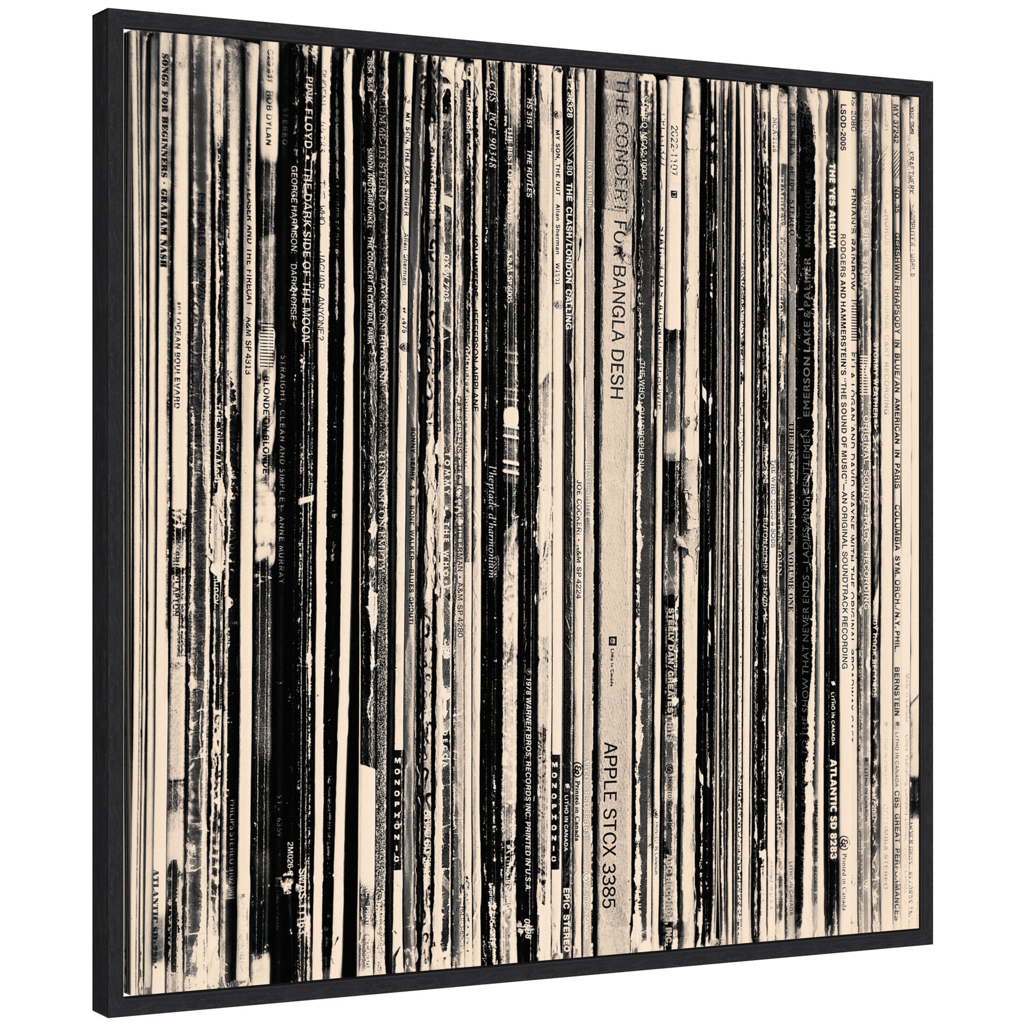 33 RPM Black and White Square by Robert Cadloff Framed Canvas Wall Art Print