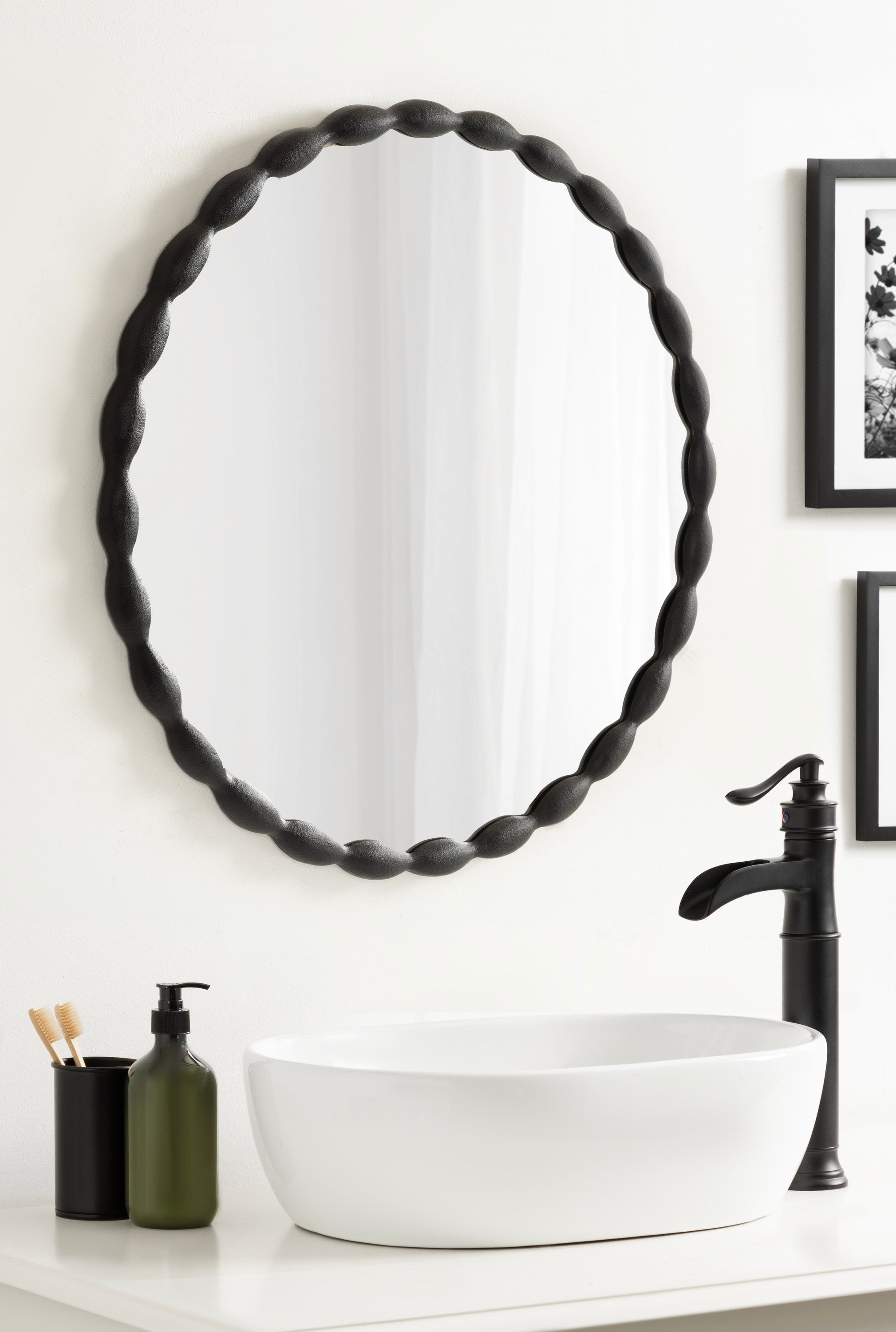 Perlina Round Cast Metal Mirror