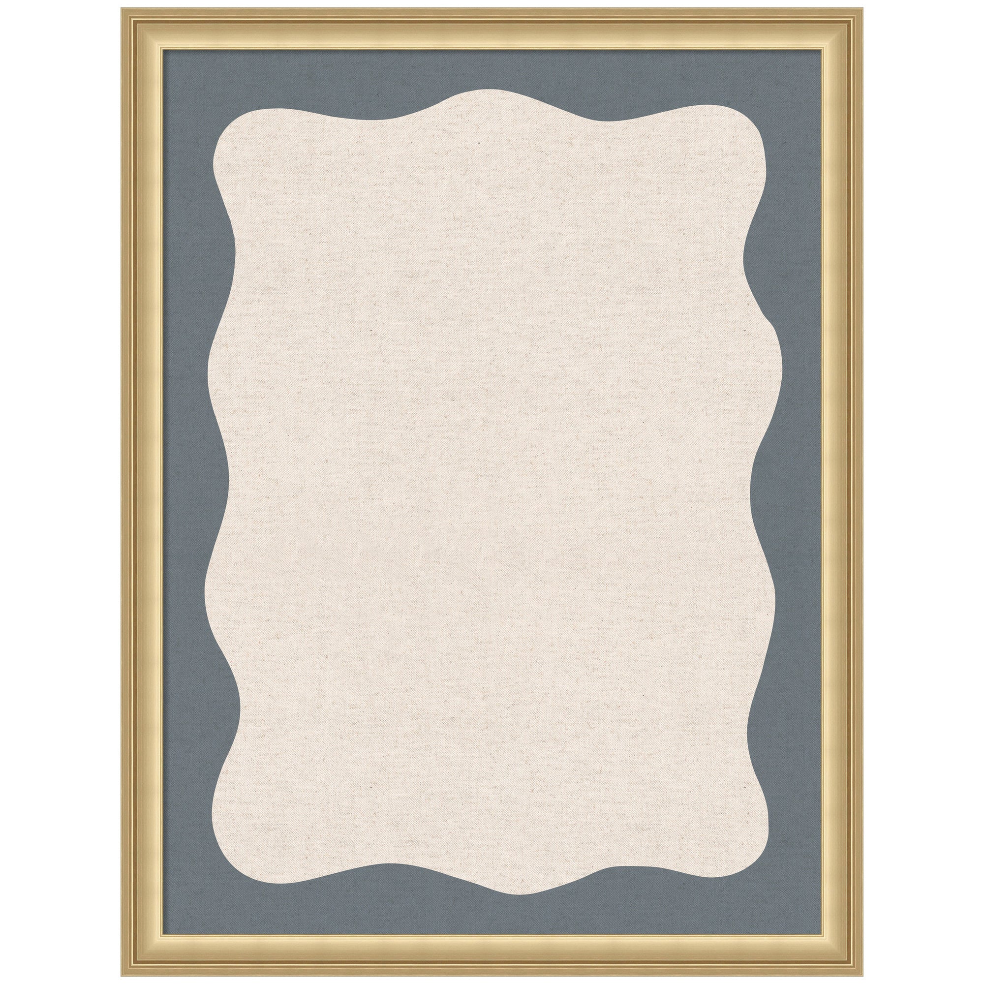 Framed Fabric Pinboard Wavy Linen and Smokey Blue Wall Organization