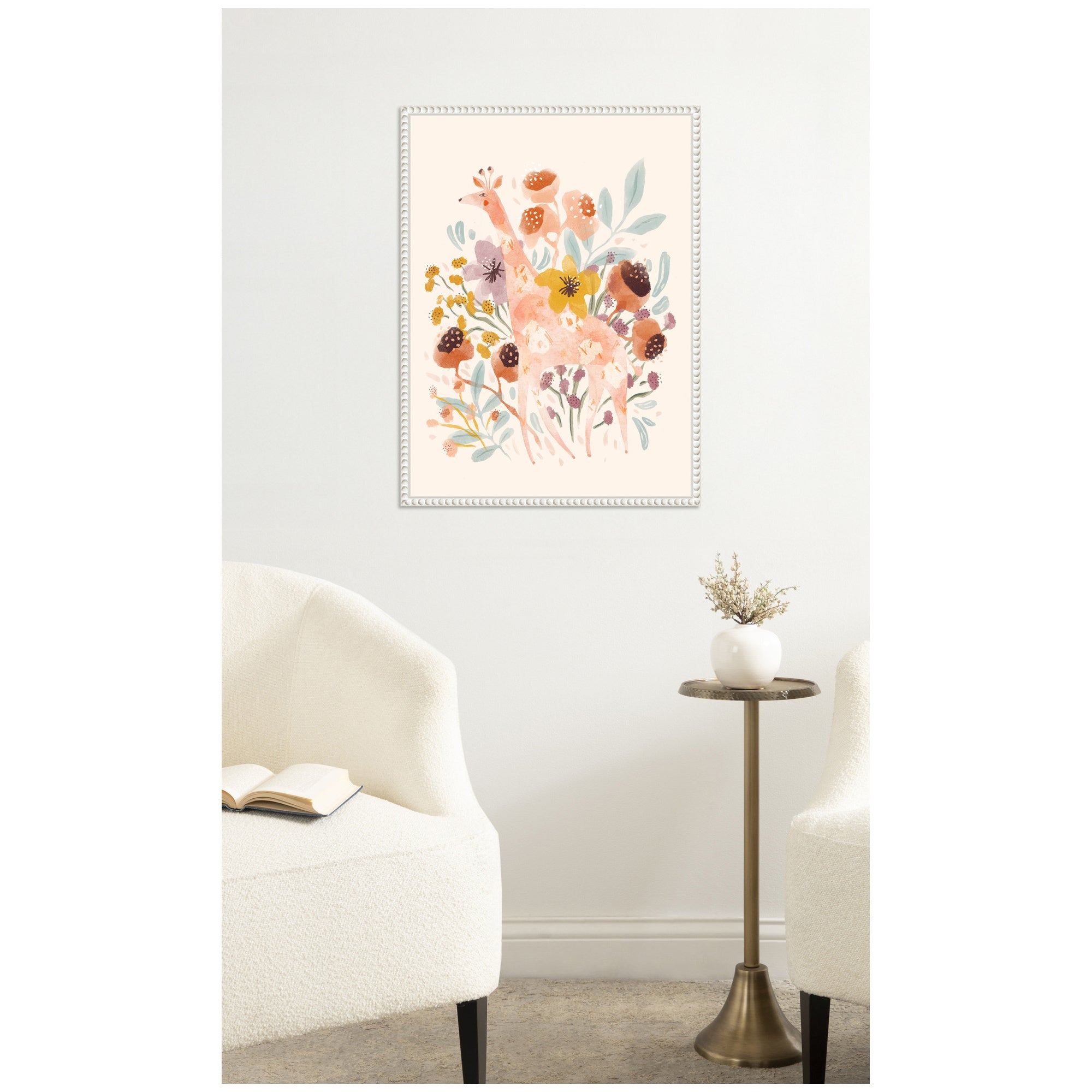 Giraffe and Botanicals by Jill Labieniec Framed Canvas Wall Art Print