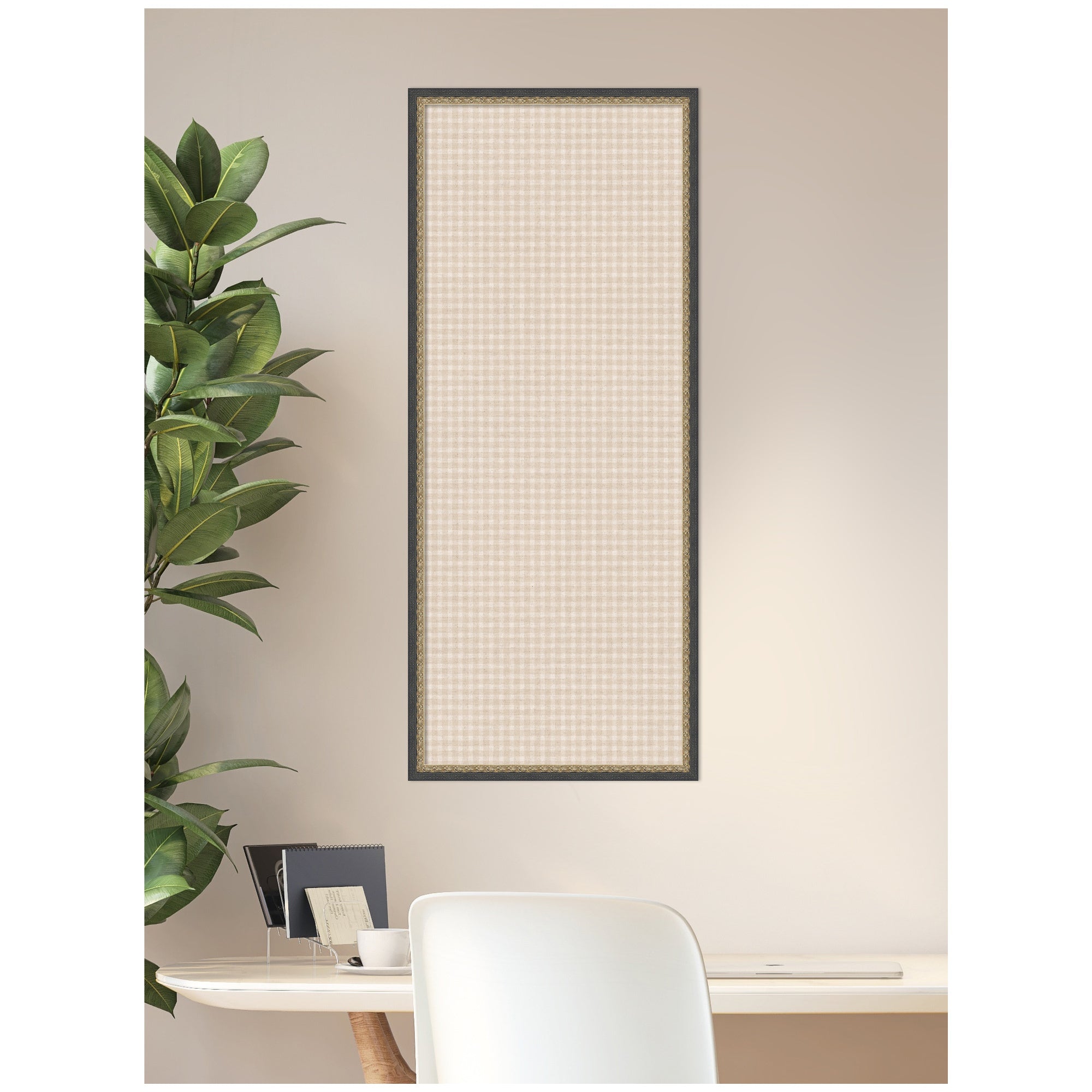 Framed Fabric Pinboard Mini Gingham Neutral Linen Wall Organization