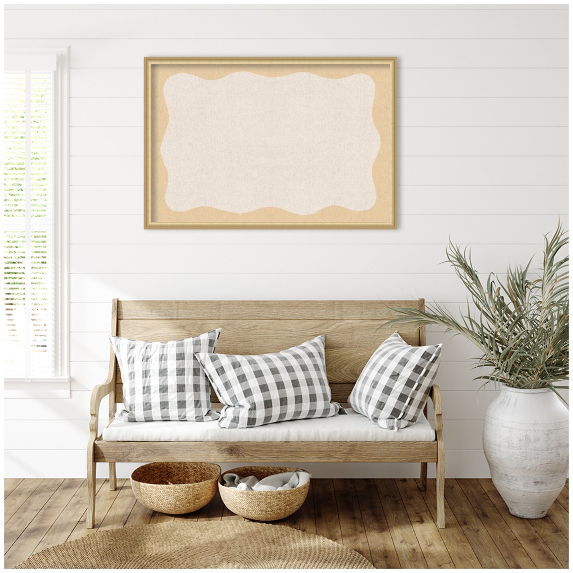 Framed Fabric Pinboard Wavy Neutral Linen and Yellow Wall Organization
