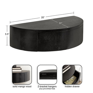 Floating Side Table Black 20x11x6 2
