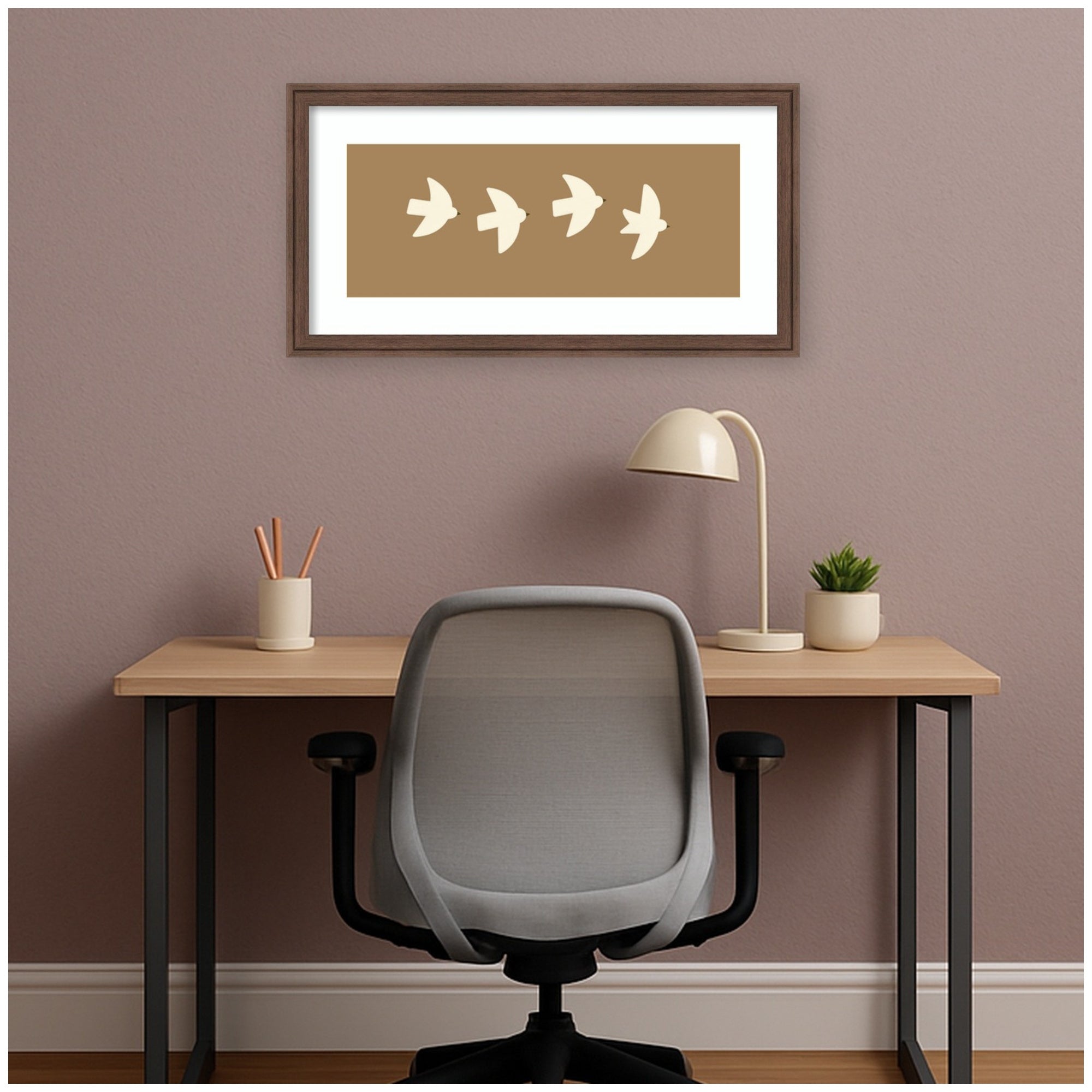 Minimalist Birds Panel 2 Brown by Laura Moss Framed Wall Art Print
