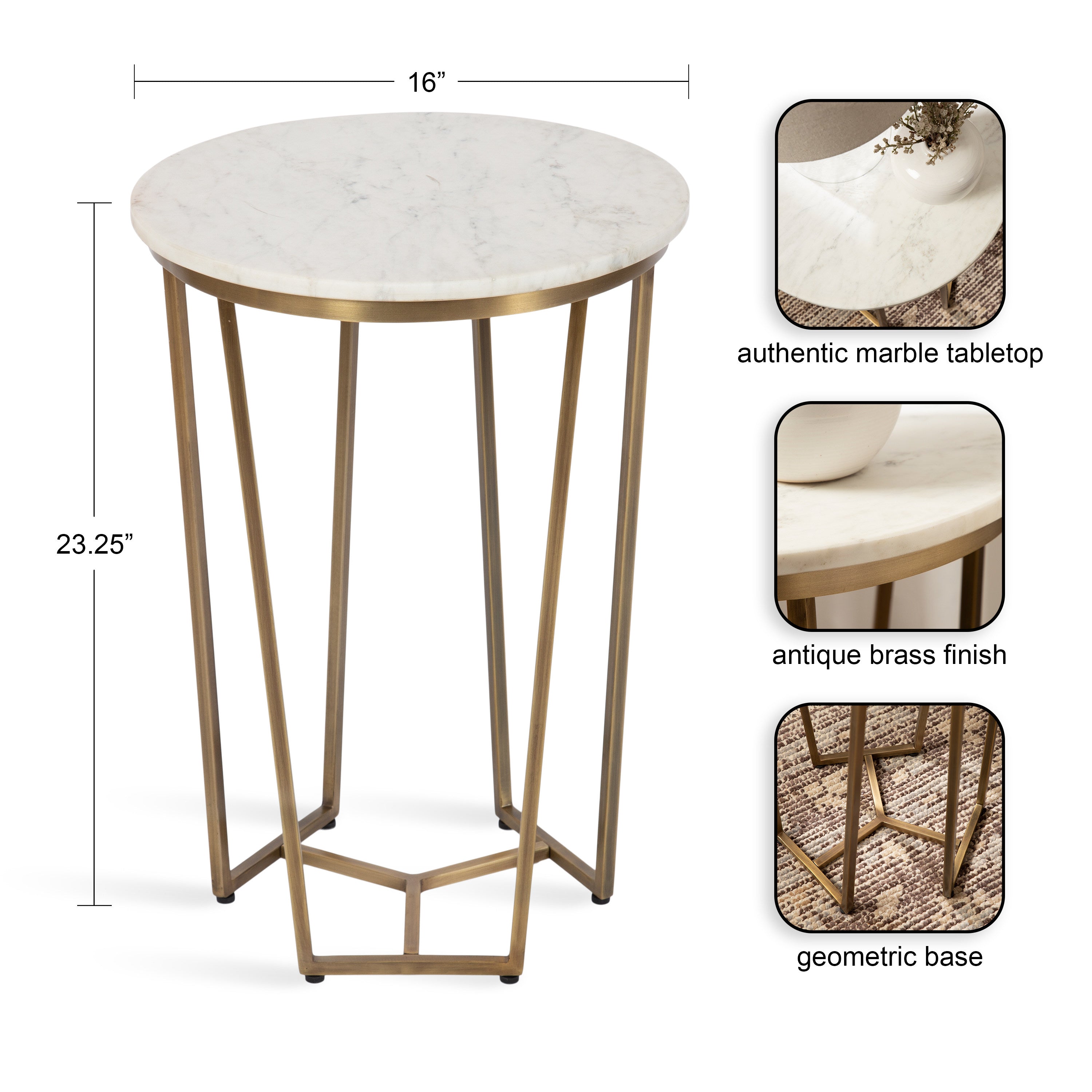 Side Table White Gold 16x16x24 2
