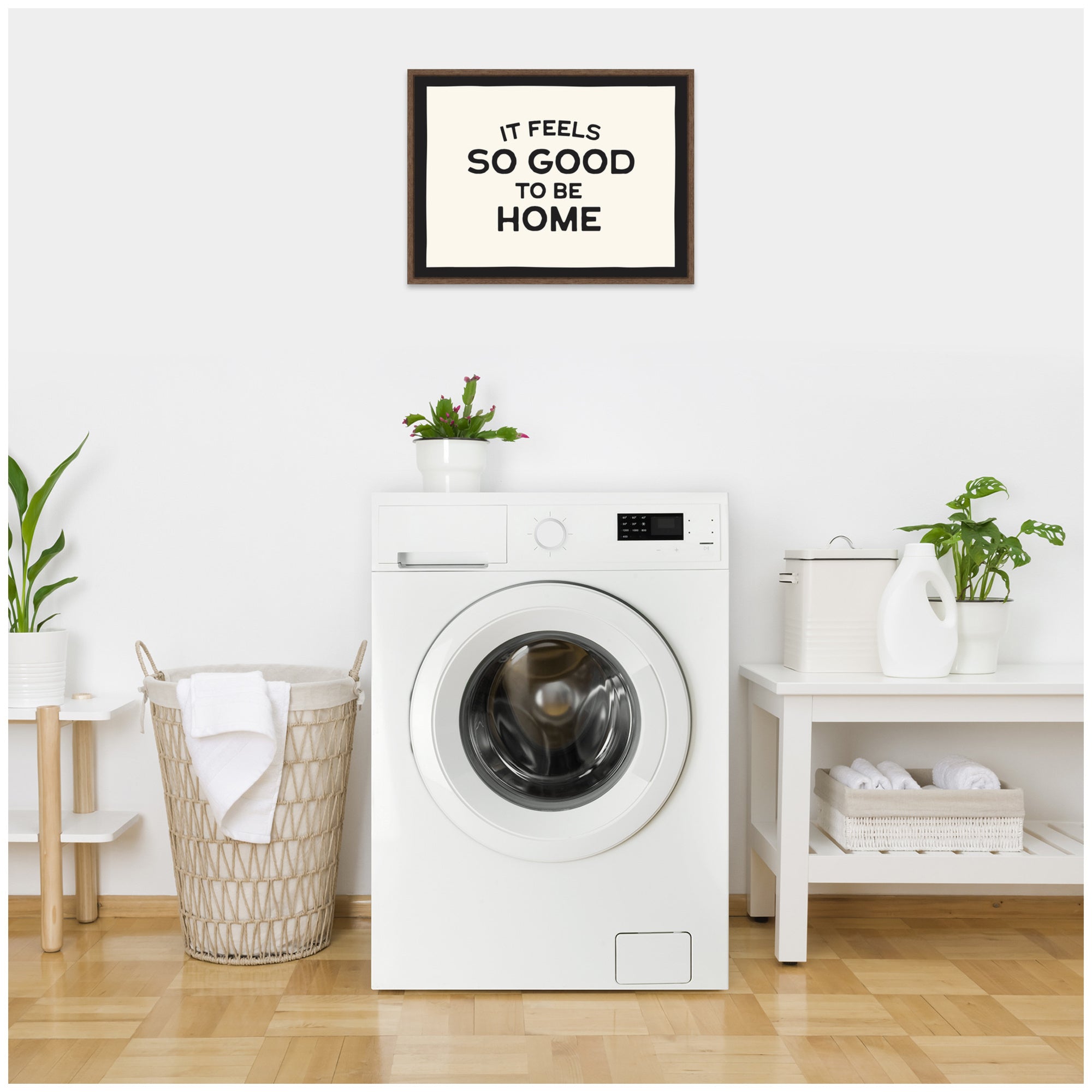 It Feels So Good to be Home Black and White Typography by Lucky Guava Framed Canvas Wall Art Print