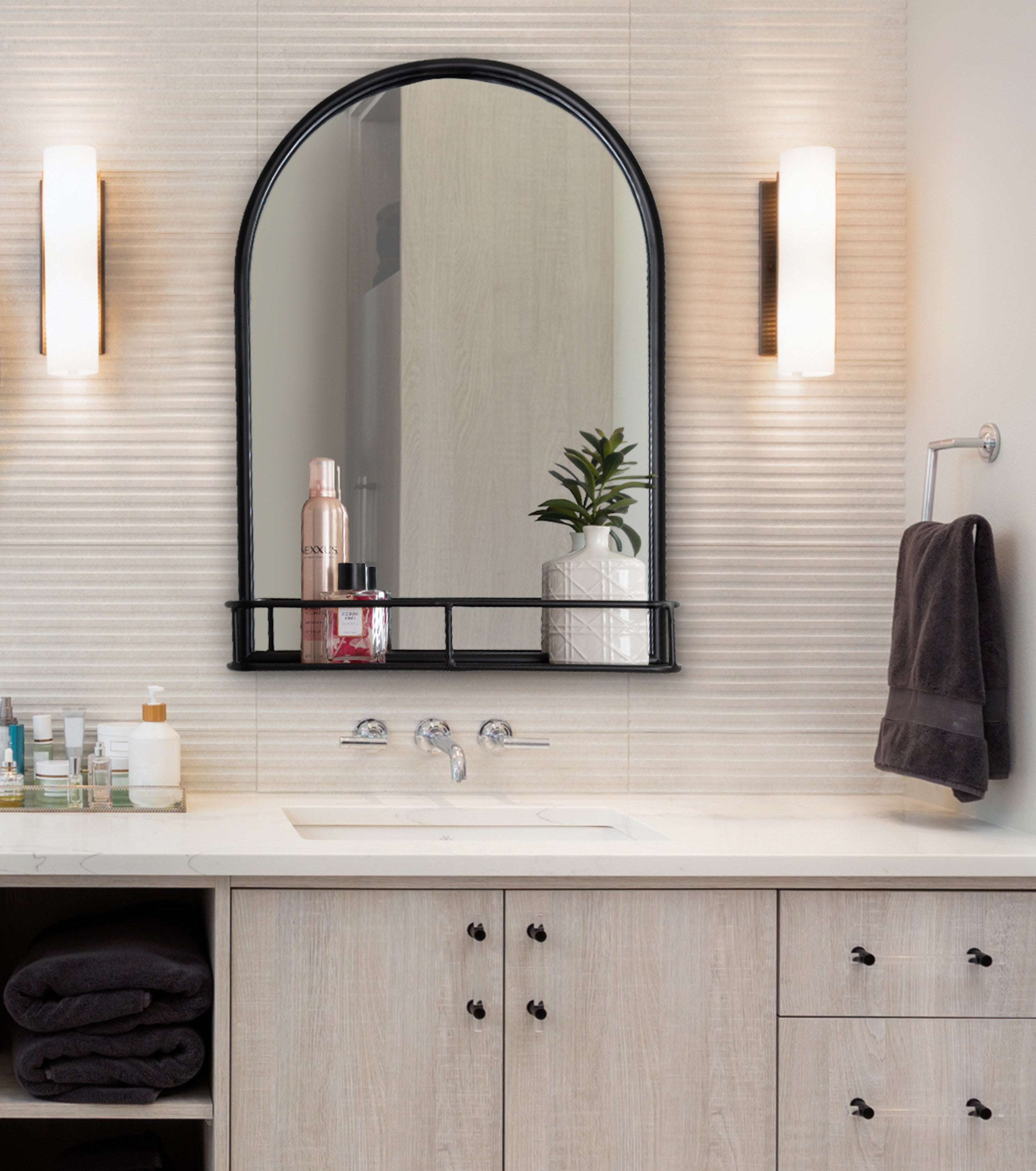 Estero Metal Framed Arch Wall Mirror with Shelf