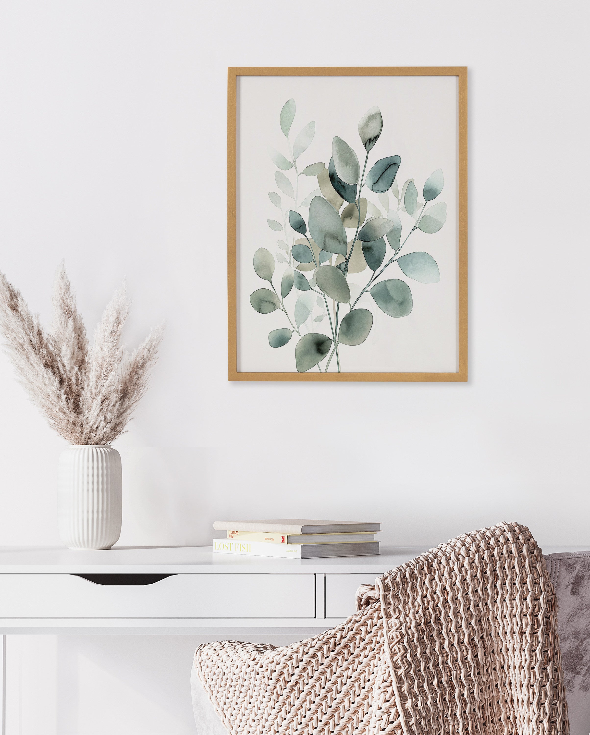 Gallery Modern Minimalist Botanical Watercolor in Muted Teal Print by The Creative Bunch Studio