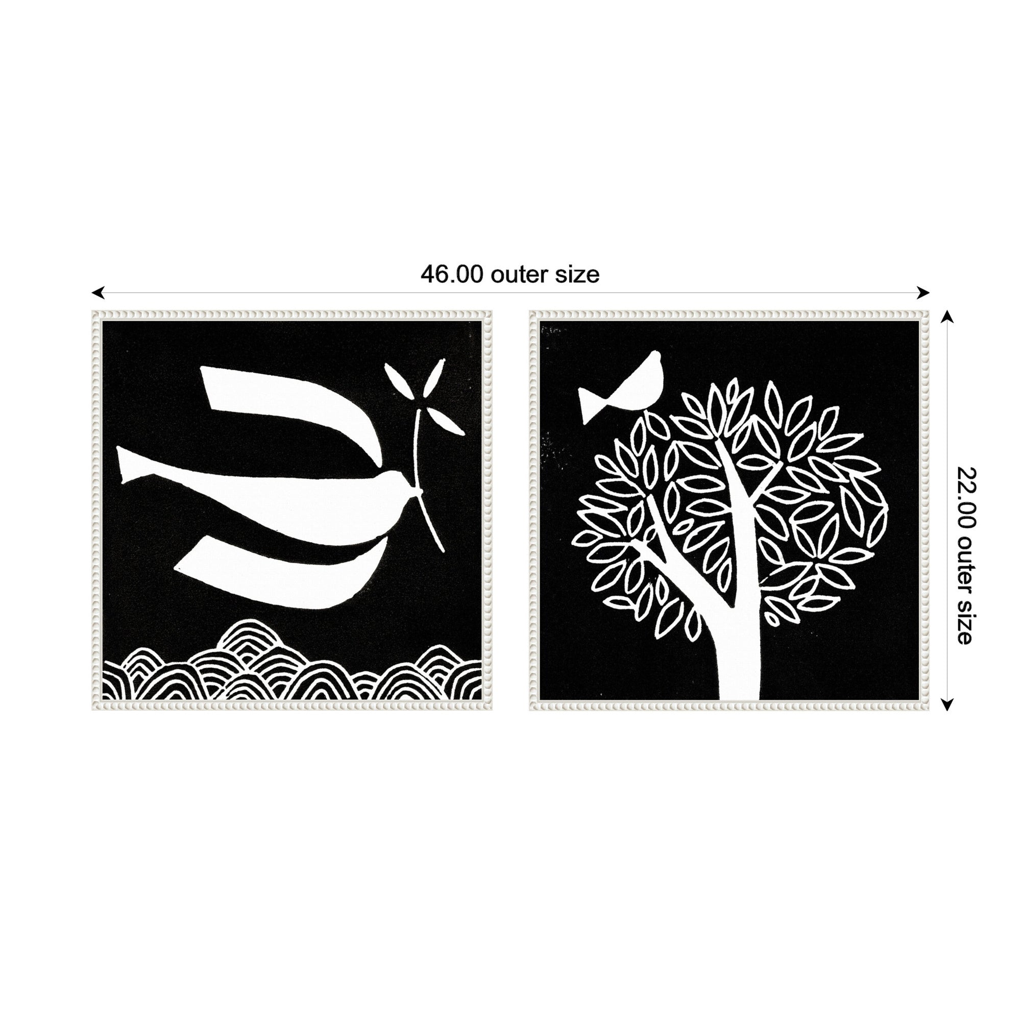 Sylvie Beaded Black and White Linocut Birds Framed Canvas Art Set by Giuliana Lazzerini