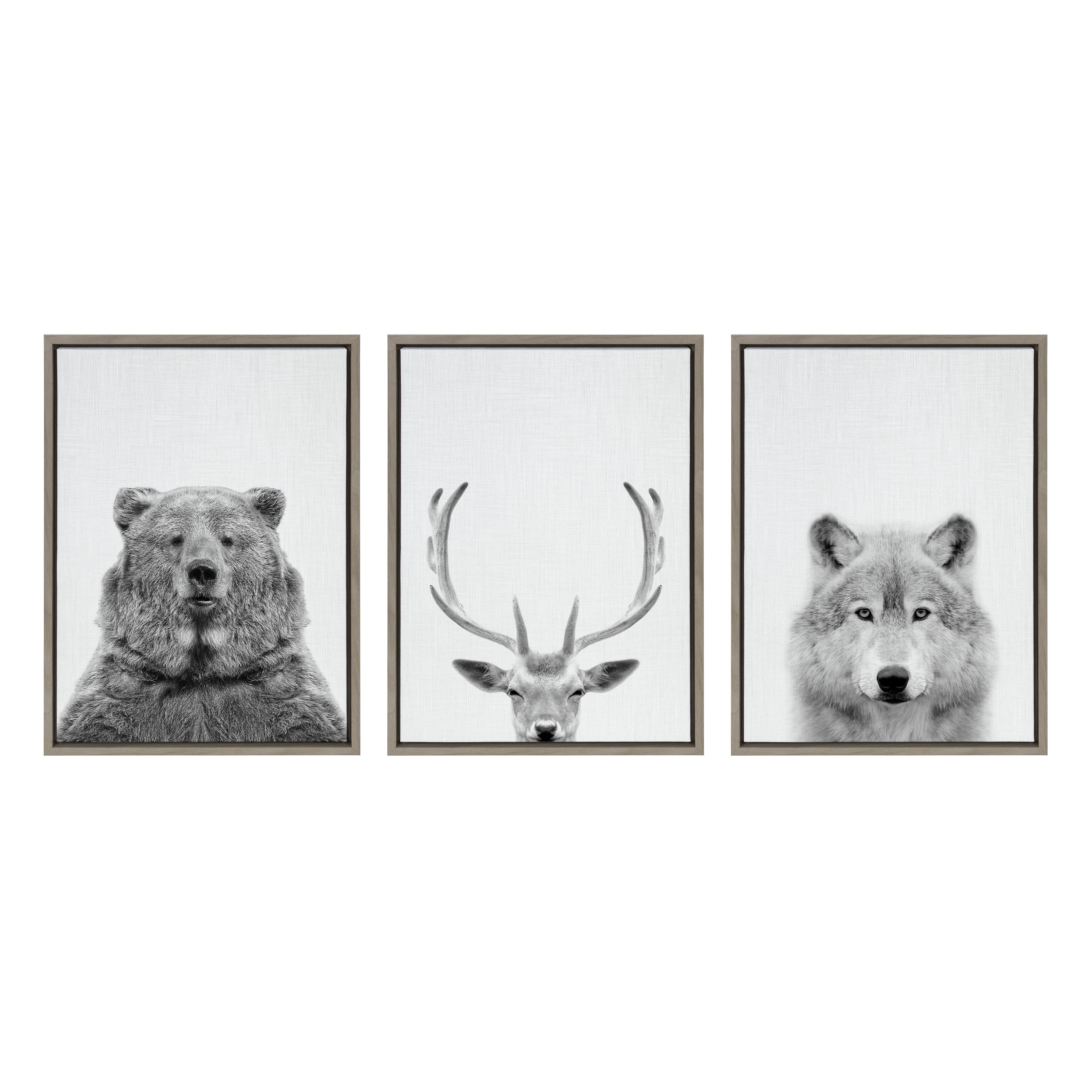 Sylvie Bear Deer and Wolf Framed Canvas Art Set by Simon Te of Tai Prints