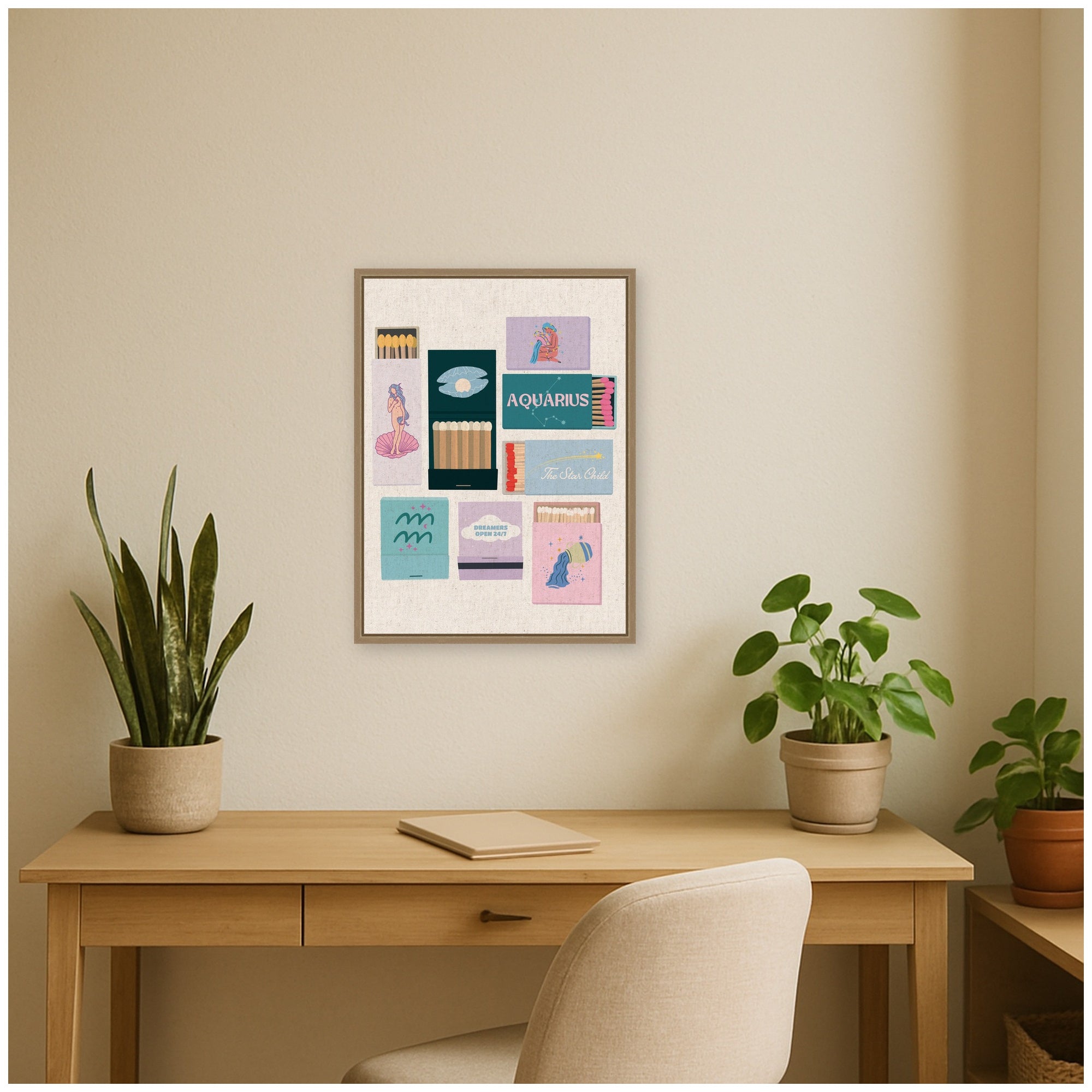 Aquarius Matchbook Linen FC by Megan Ryan Framed Canvas Wall Art Print