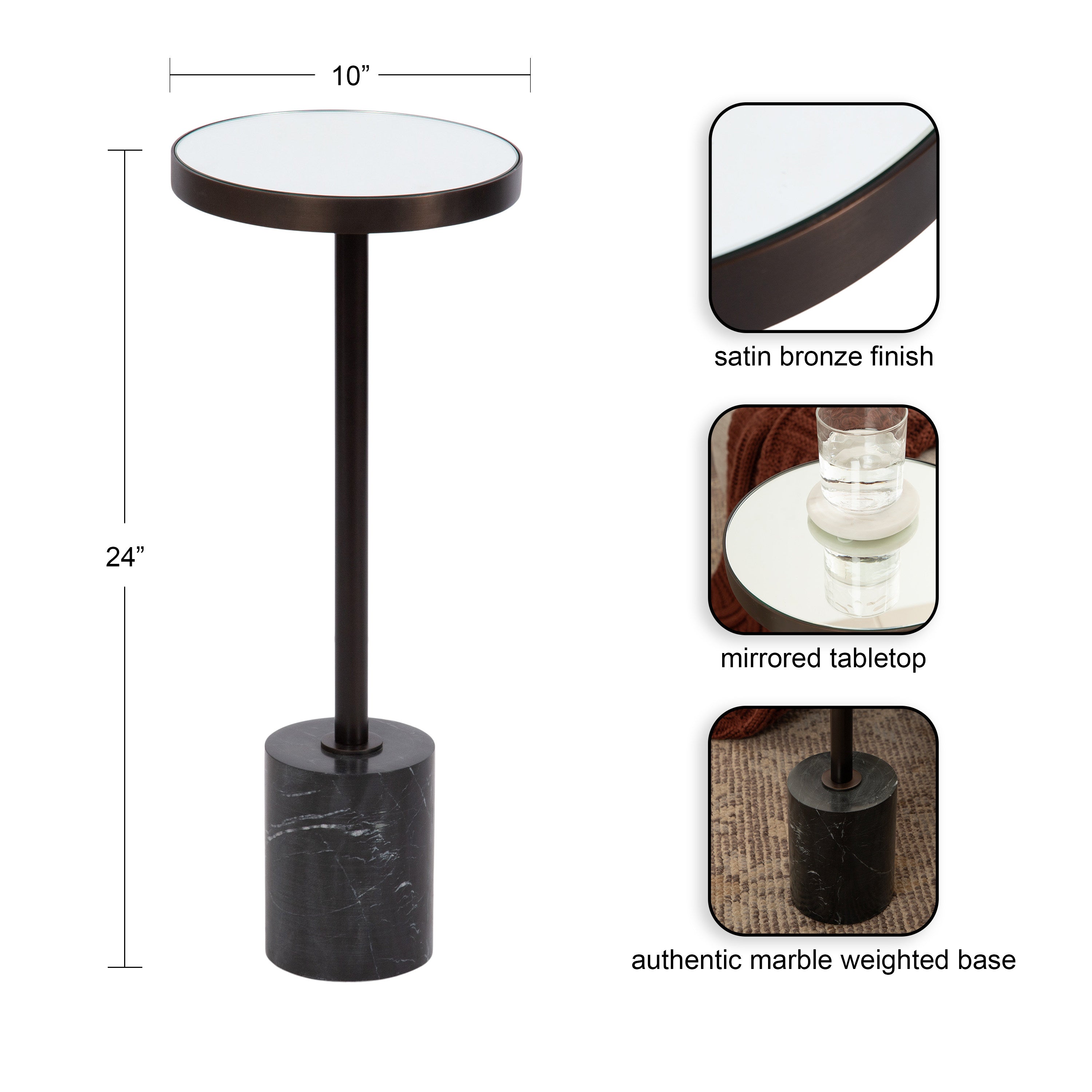Drink Table Bronze Black 10x10x24 2