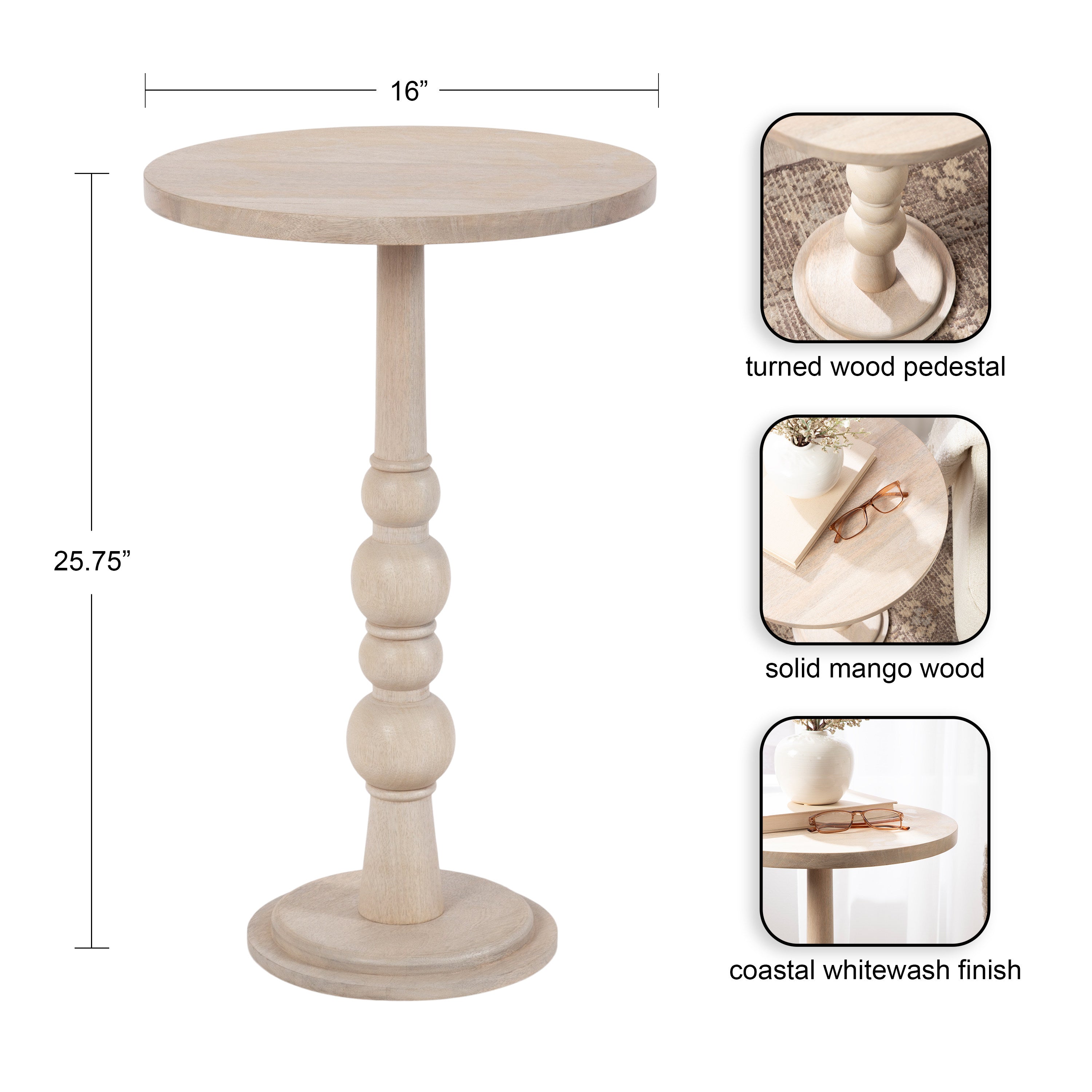 Side Table Whitewash 16x16x26 2