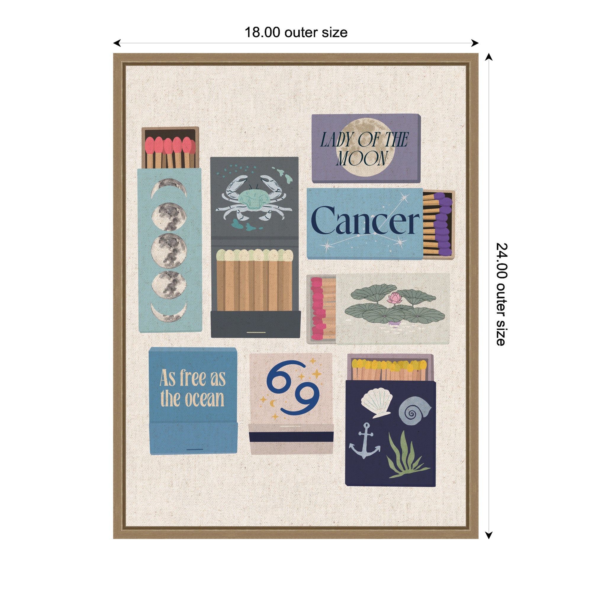 Cancer Matchbook Linen FC by Megan Ryan Framed Canvas Wall Art Print