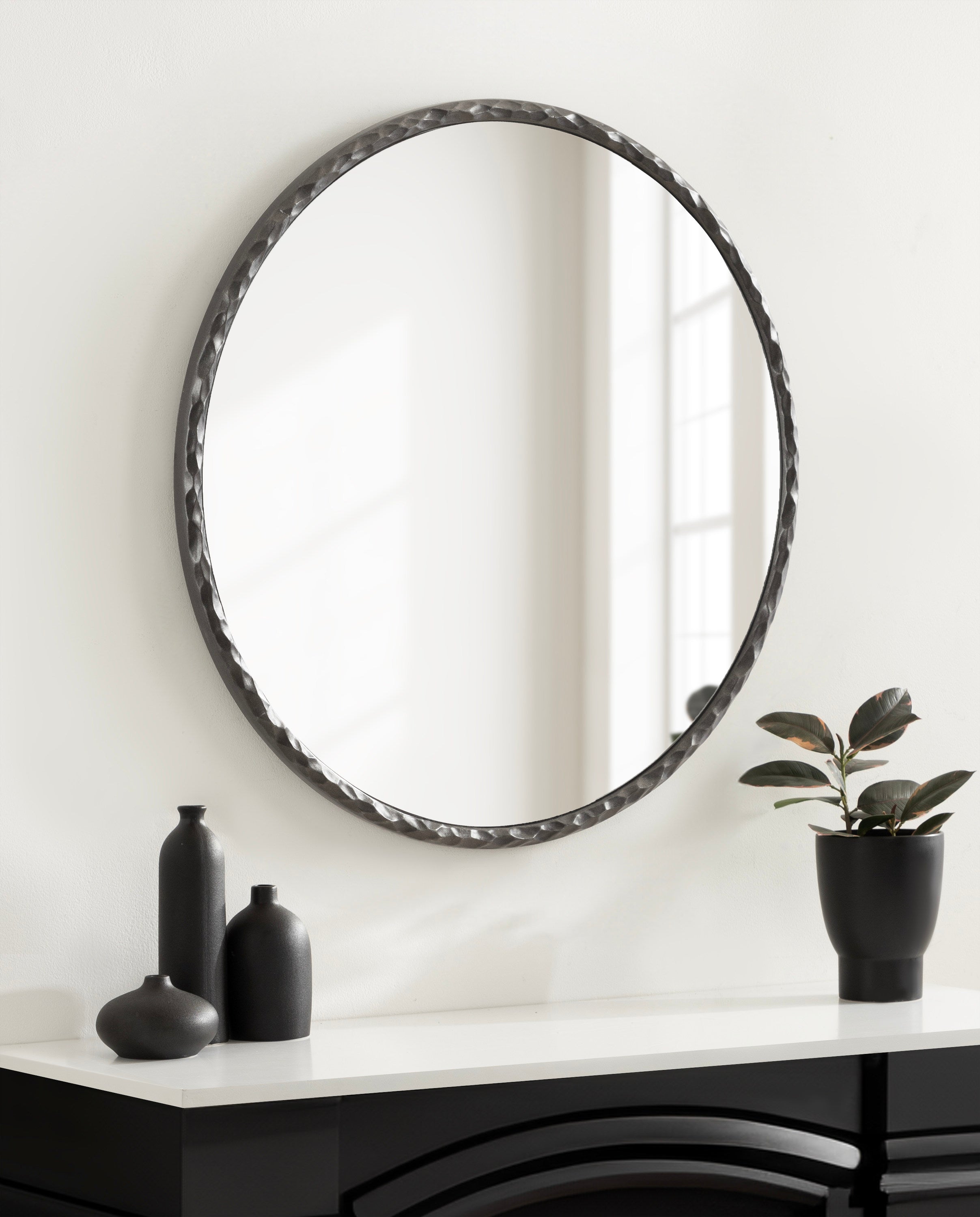 Round Mirror Pewter 26x26 6