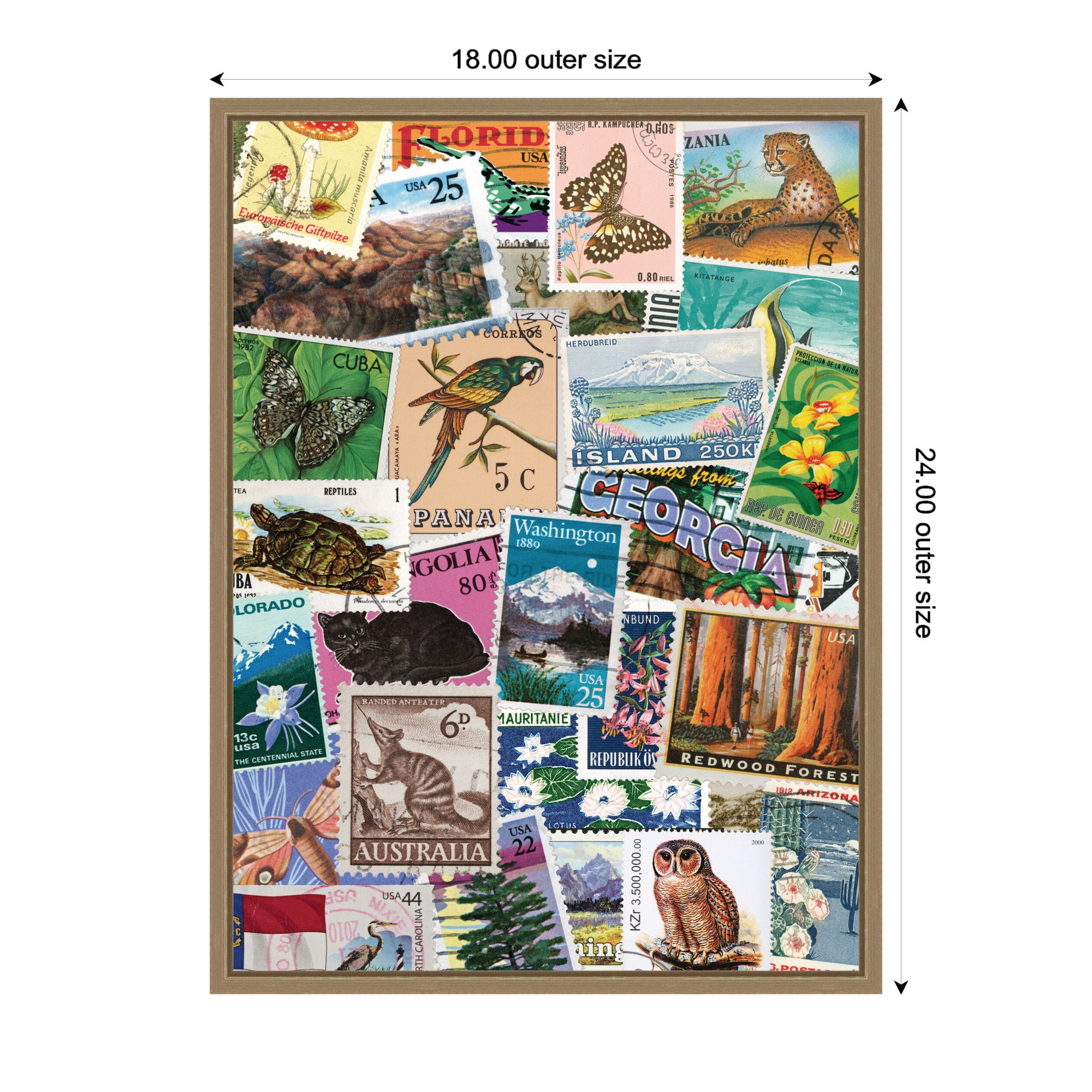 Vintage Stamps by Megan Ryan Framed Canvas Wall Art Print