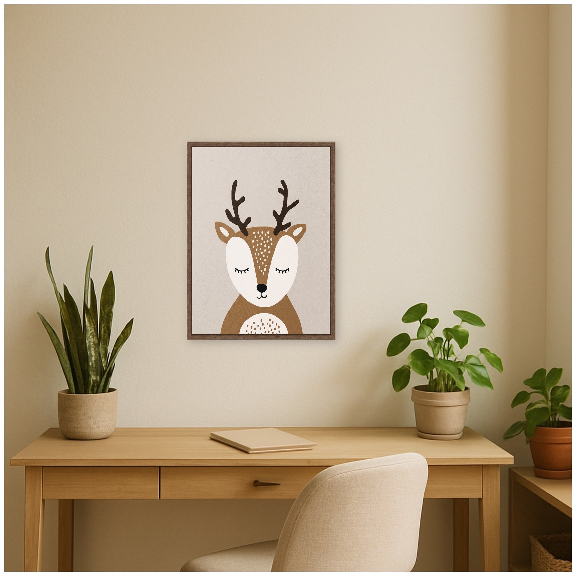 Deer by July Art Prints Framed Canvas Wall Art Print