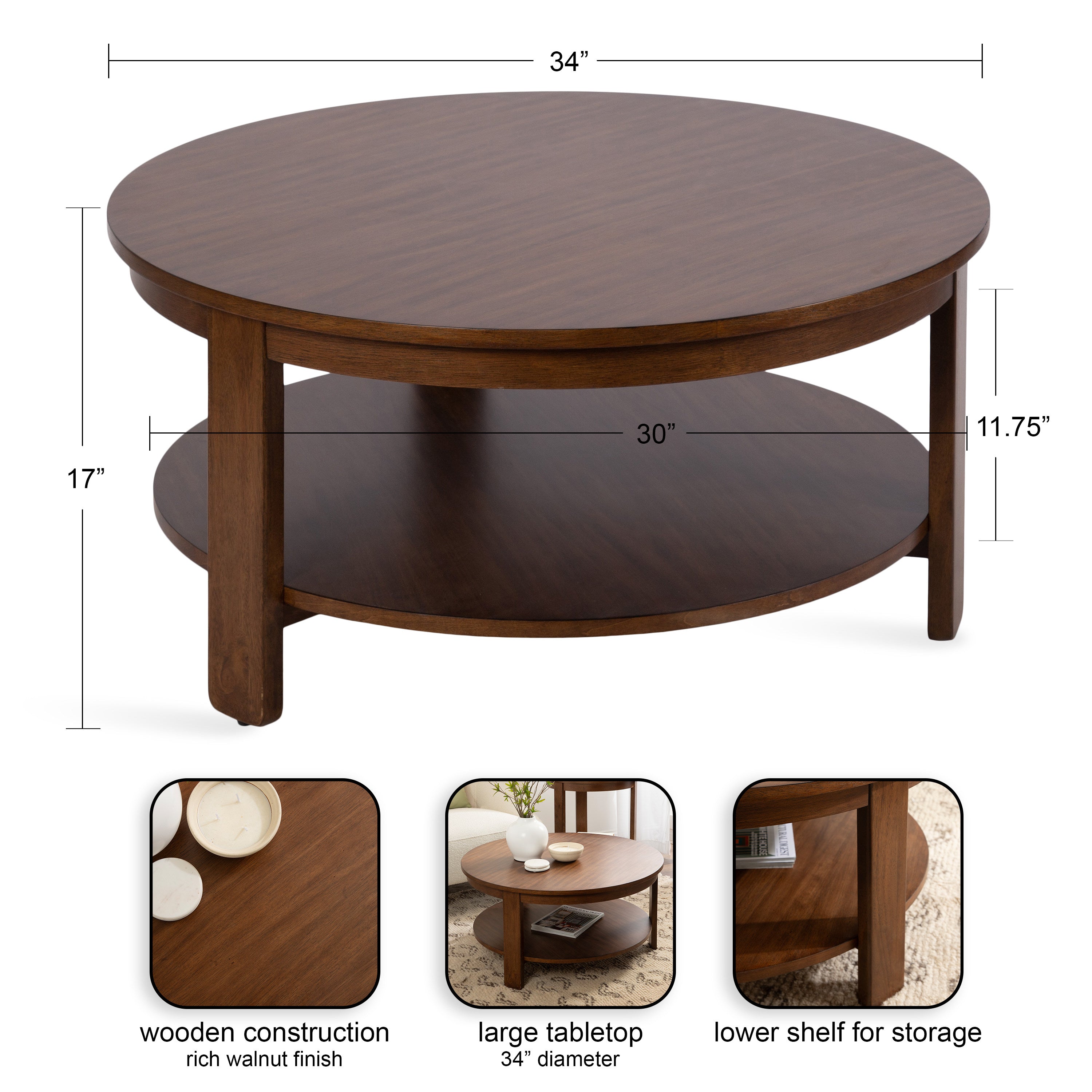 Coffee Table Walnut Brown 34x34x17 2