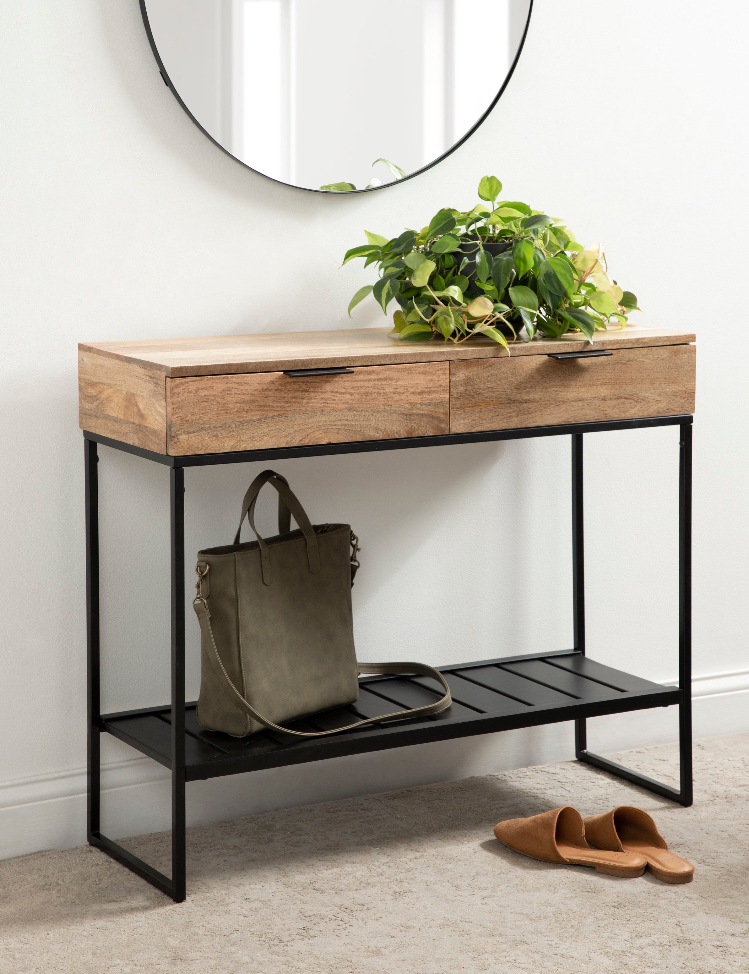 Console Table Black Natural 36x13x31 8