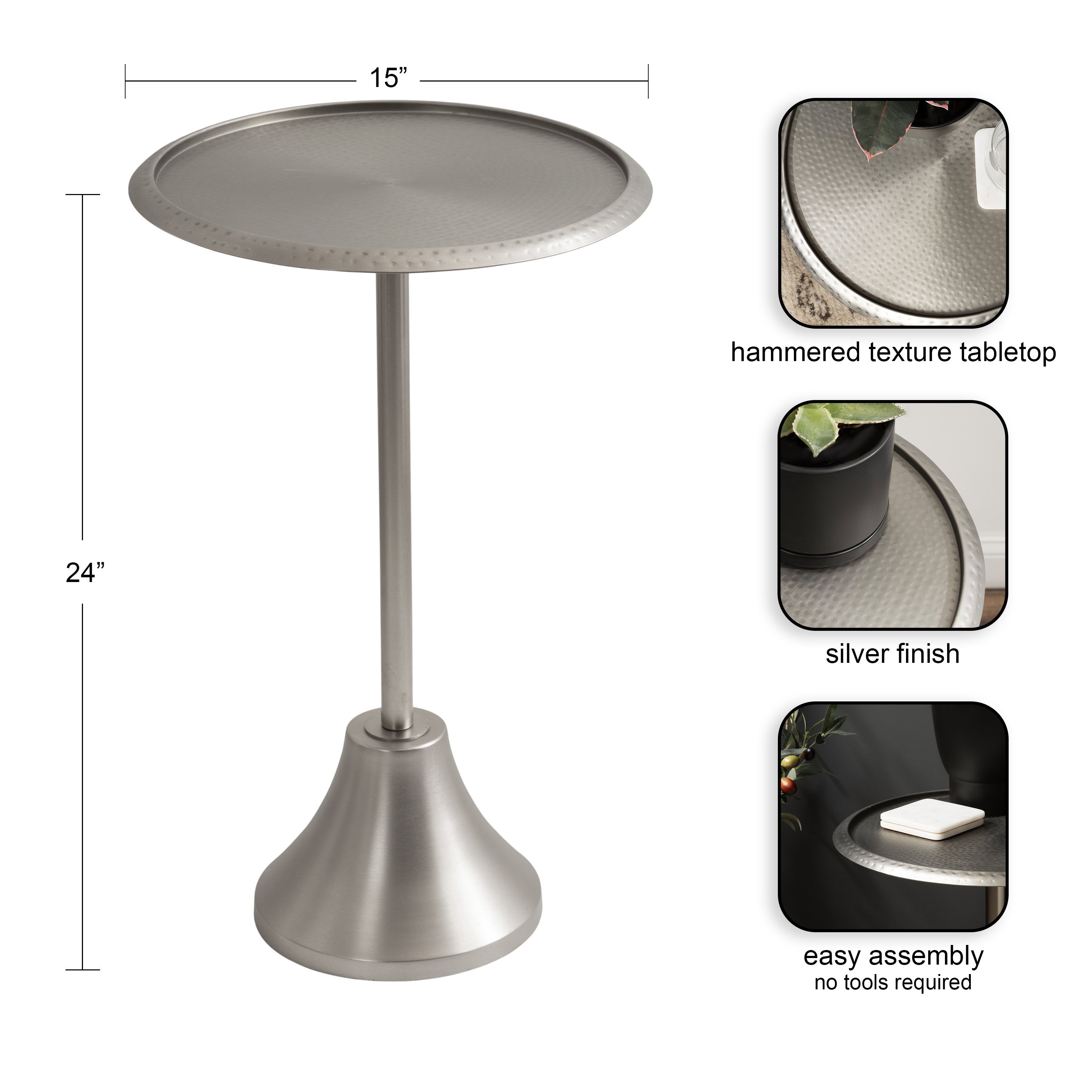 Side Table Silver 15x15x24 2