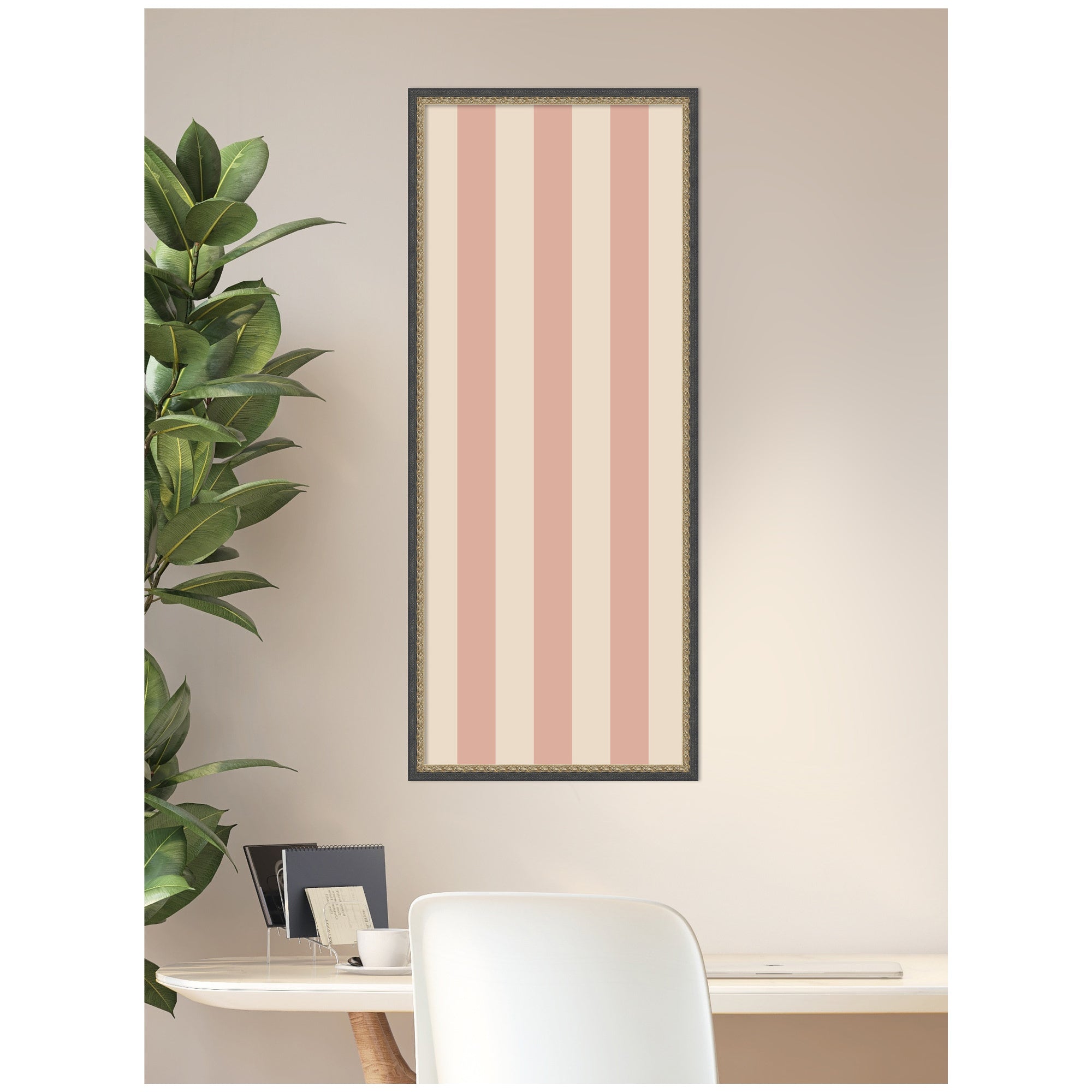 Framed Fabric Pinboard Wide Stripes Pink Wall Organization