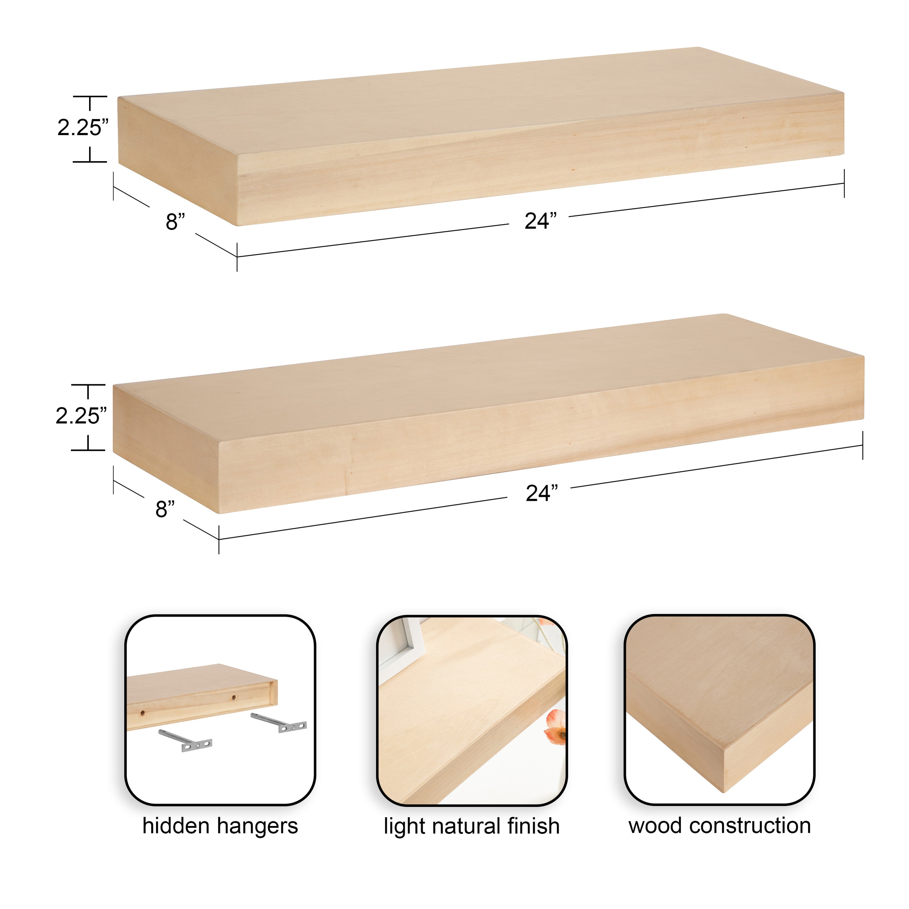 Floating Shelf 2 Piece 24 Inch Natural 2