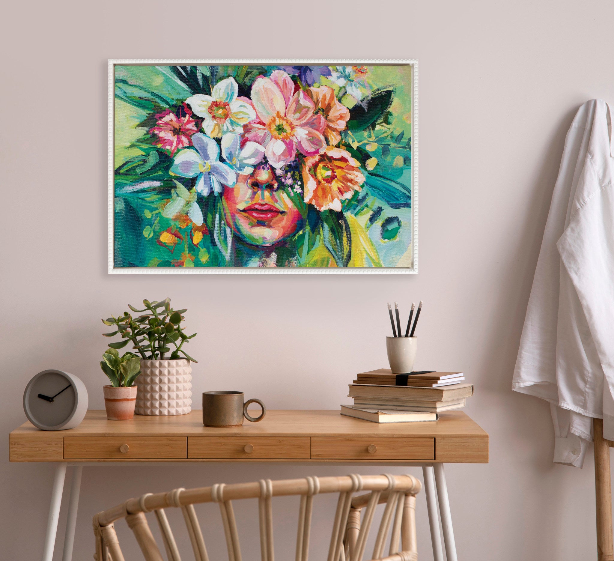 Sylvie Beaded She Thrived in the Overgrowth Framed Canvas by Rachel Christopoulos