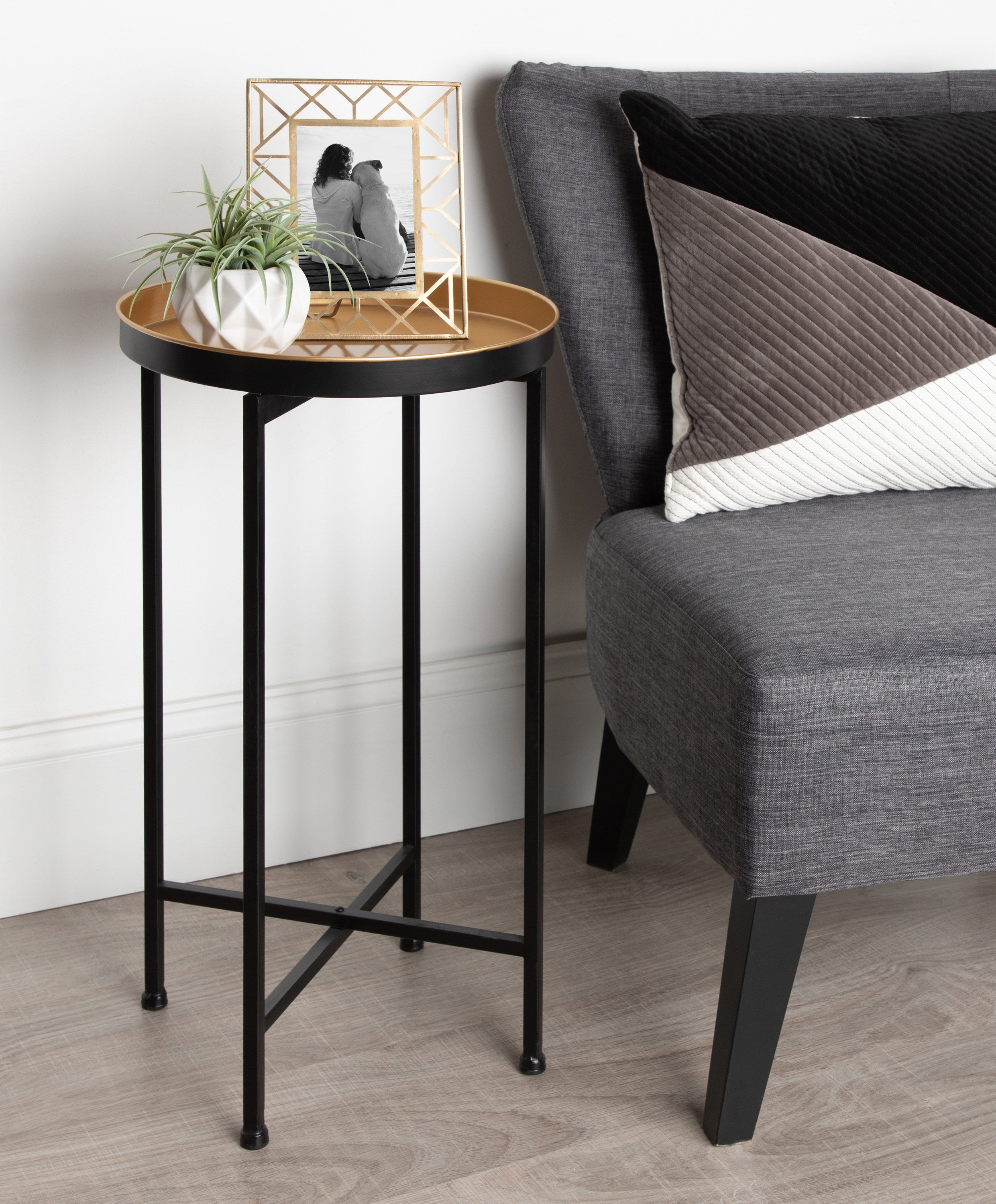 Tea Table Black Gold 14x14x26 7