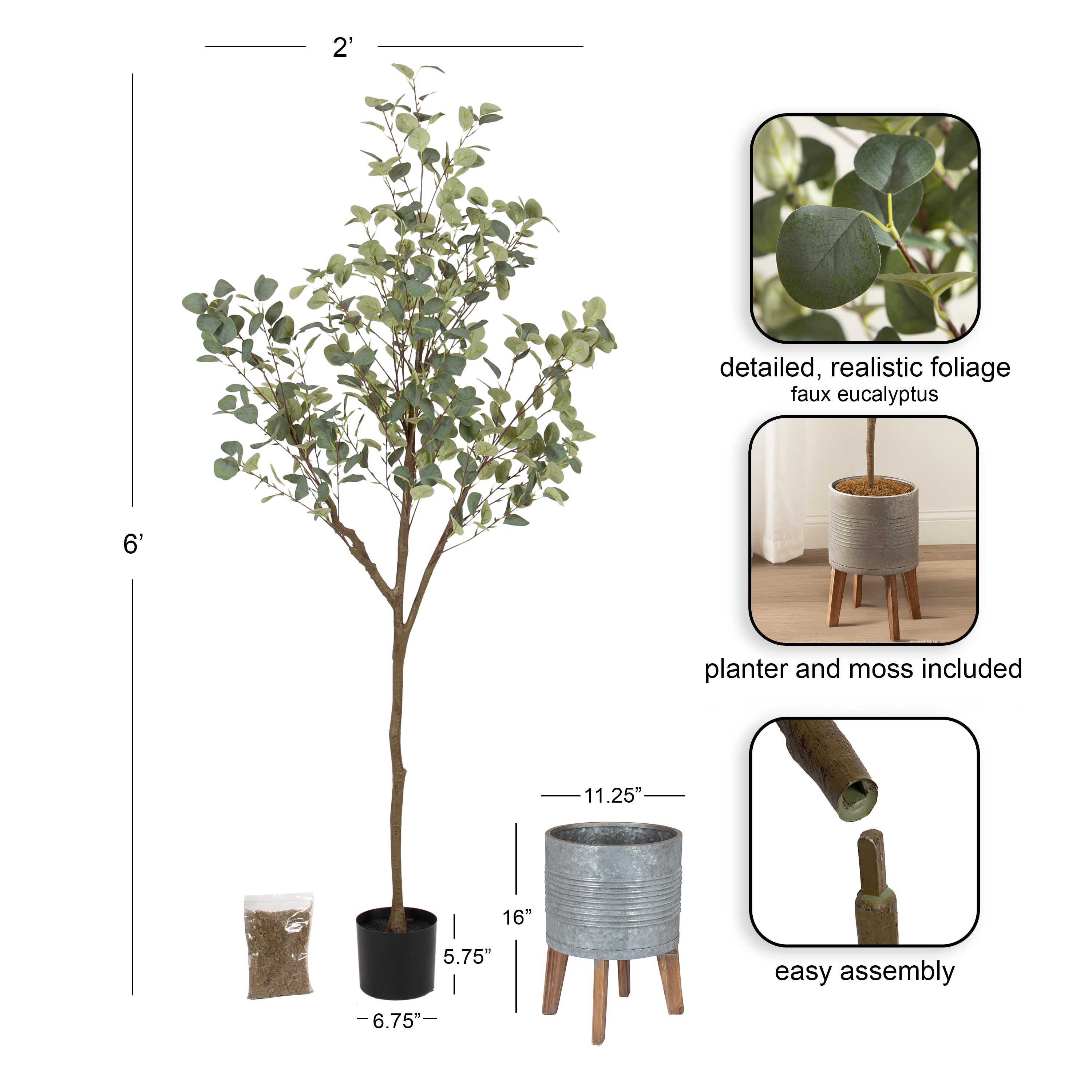 Faux Tree Pewter Rustic Brown 6.5' 2