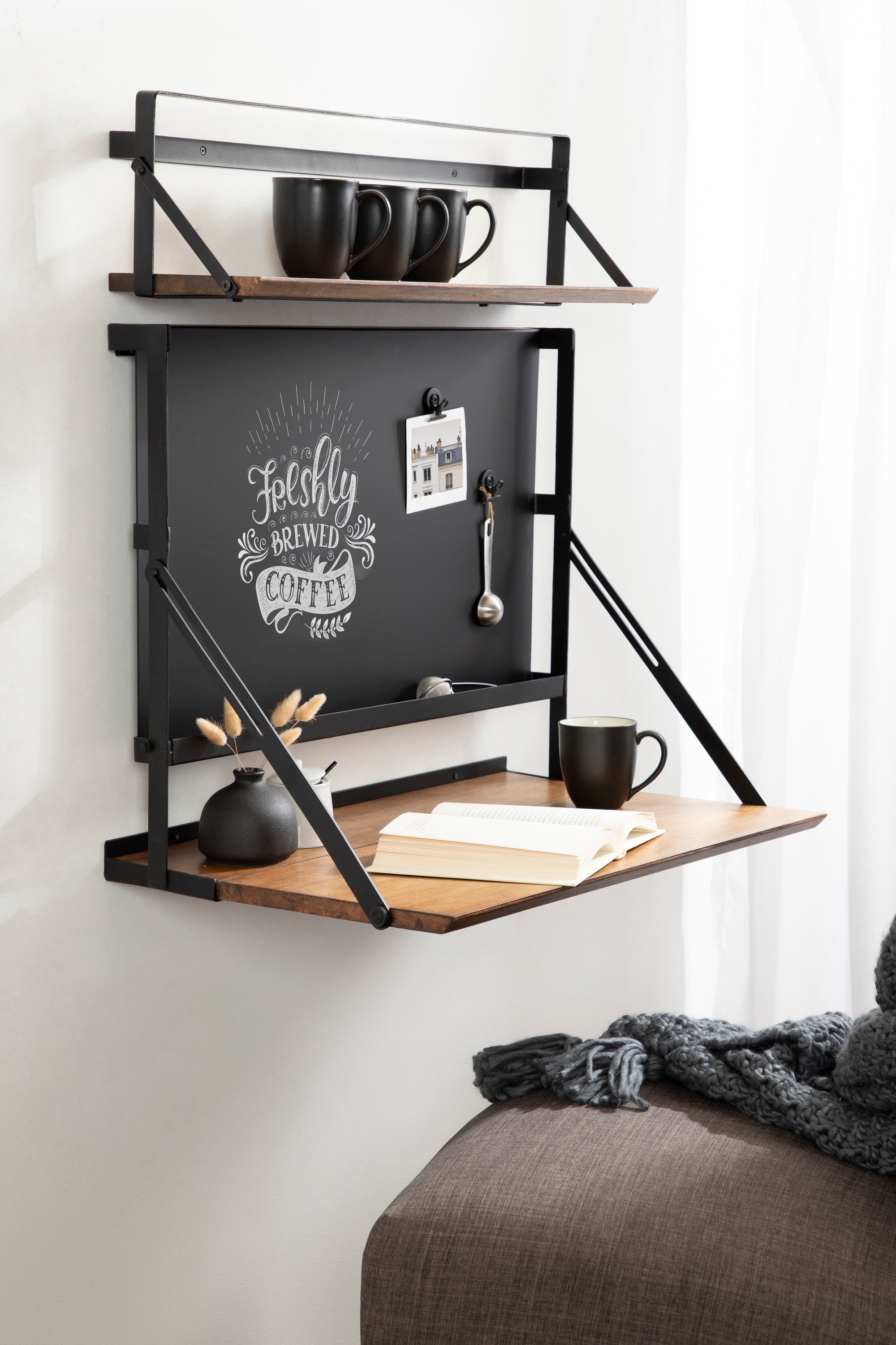 Wall Mounted Desk Rustic Brown Black 27x18x30 7