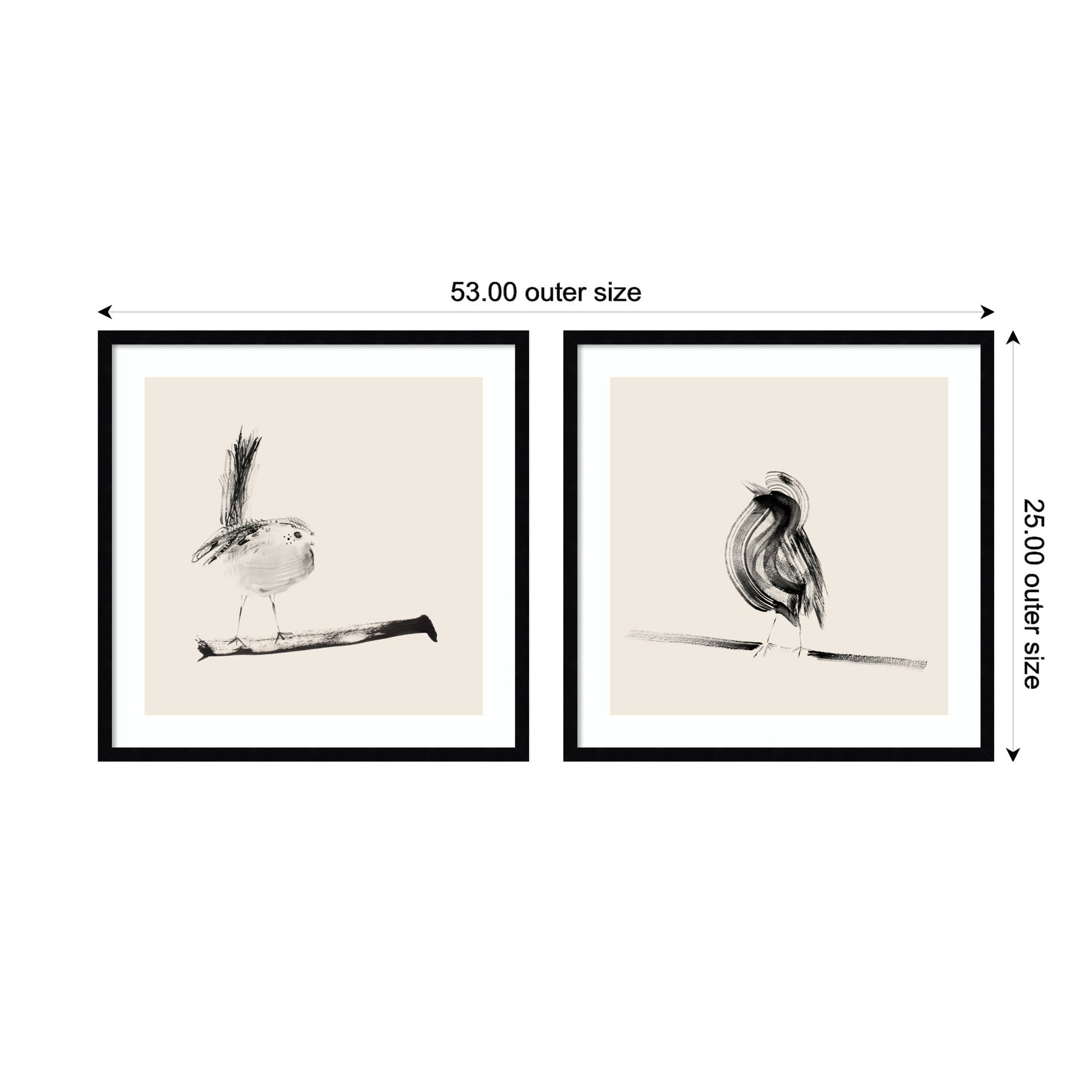 Sketched Bird On Branch 2 Piece Framed Wall Art Print Set by Danushka Abeygoda