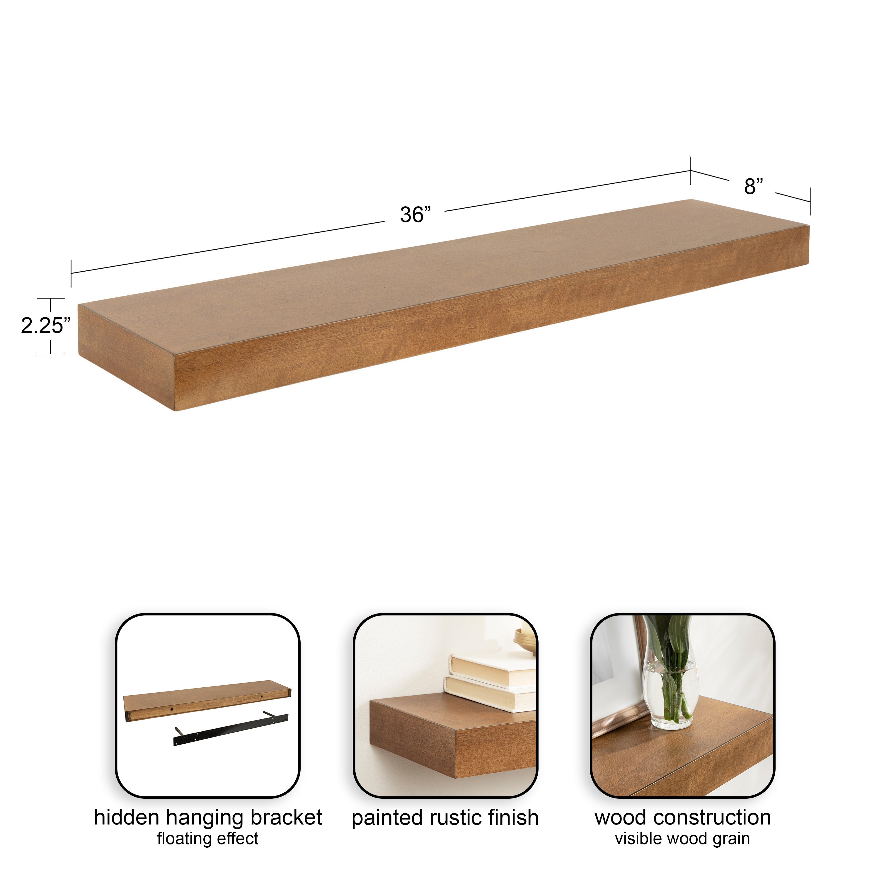 Floating Shelf 1 Piece 36 Inch Rustic Brown 2
