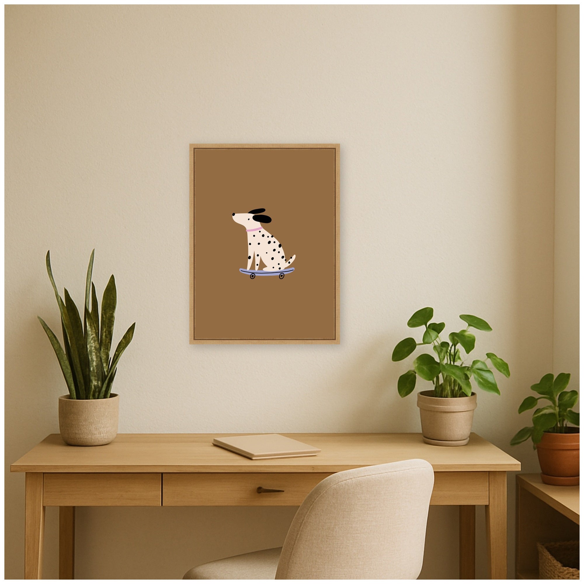 Dalmatian Dog on Skateboard by Laura Moss Framed Canvas Wall Art Print