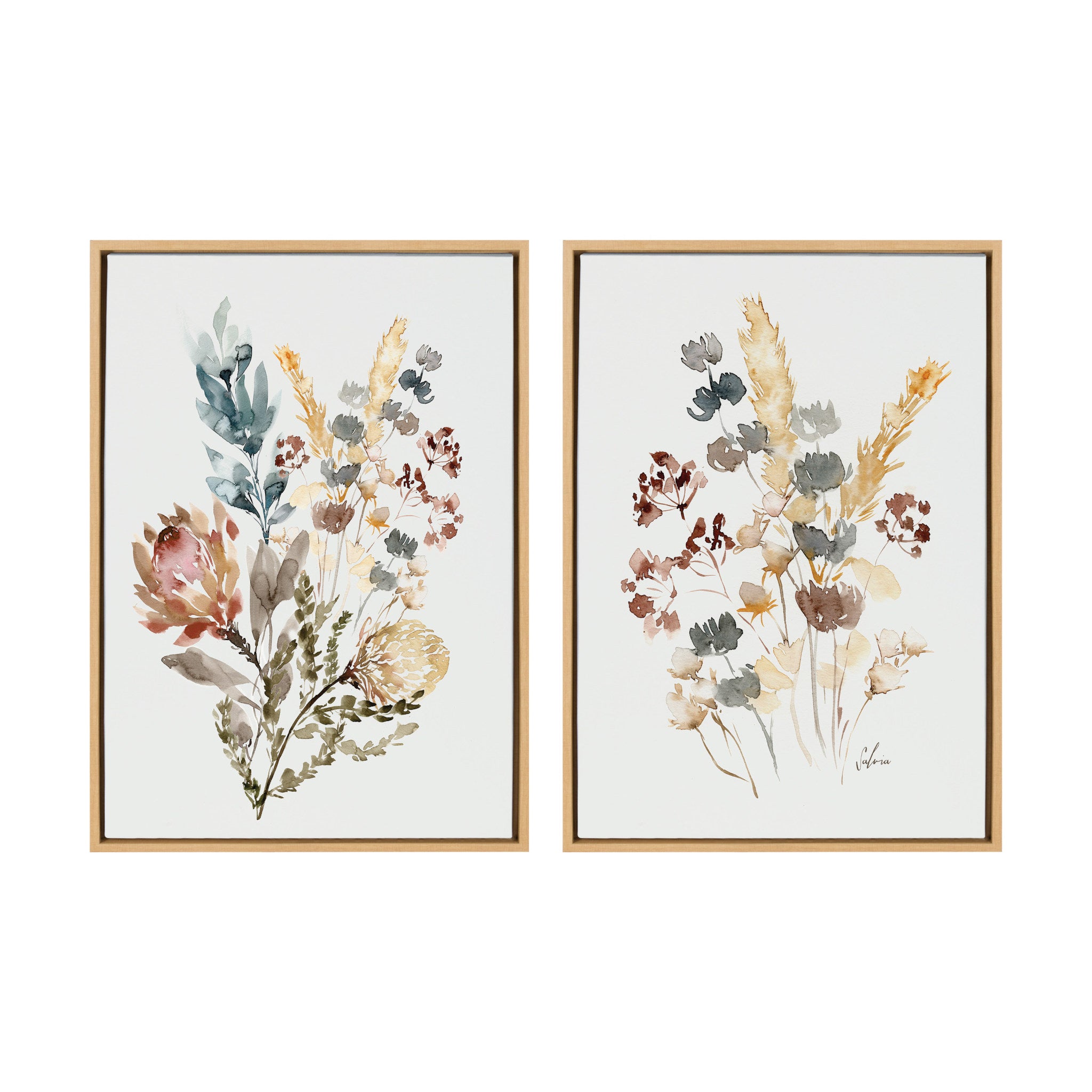 Sylvie Wildflower Bunch and Wild Salvia Framed Canvas Art Set by Sara Berrenson