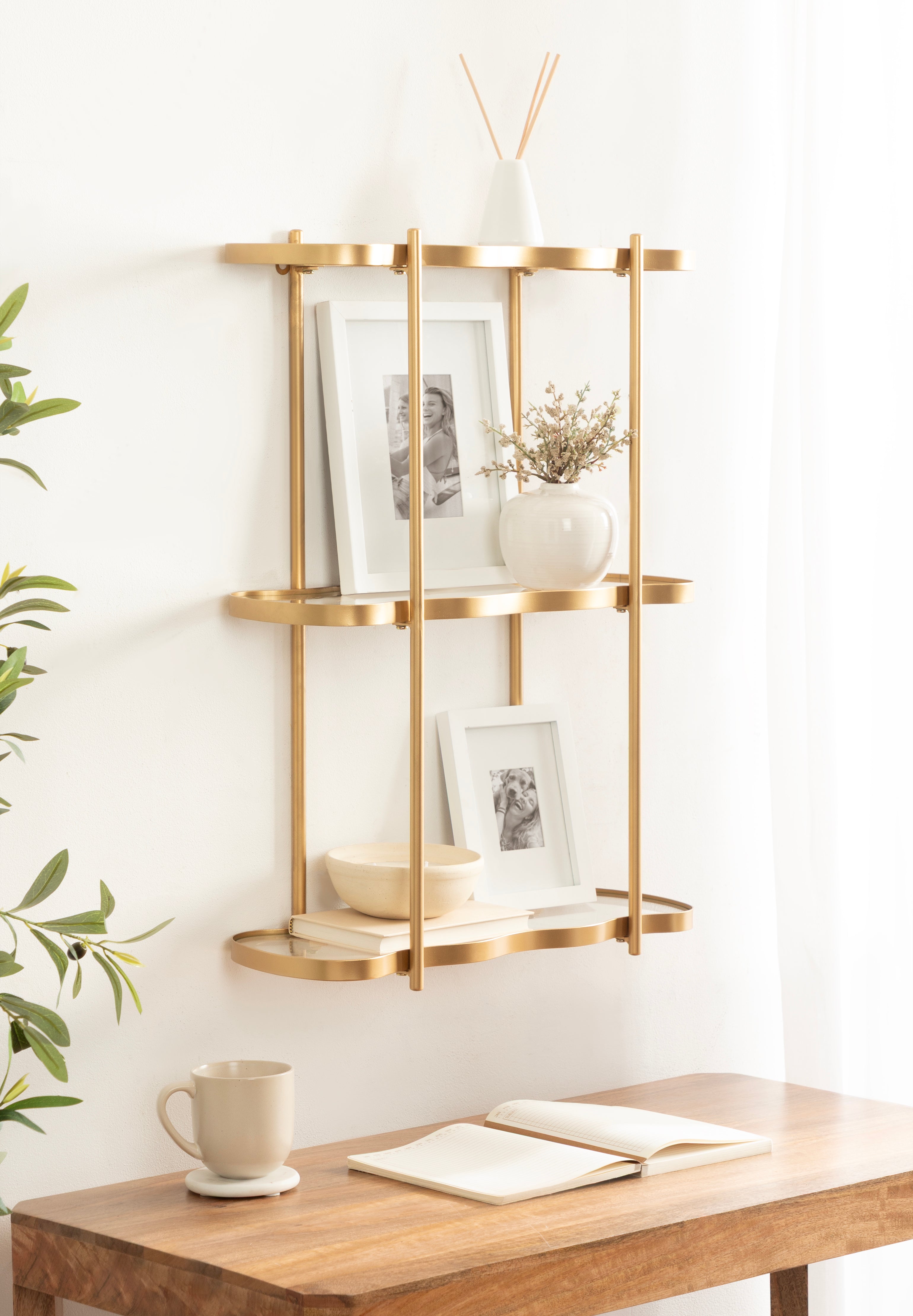 Curventi Tiered Wall Shelf Glass and Metal
