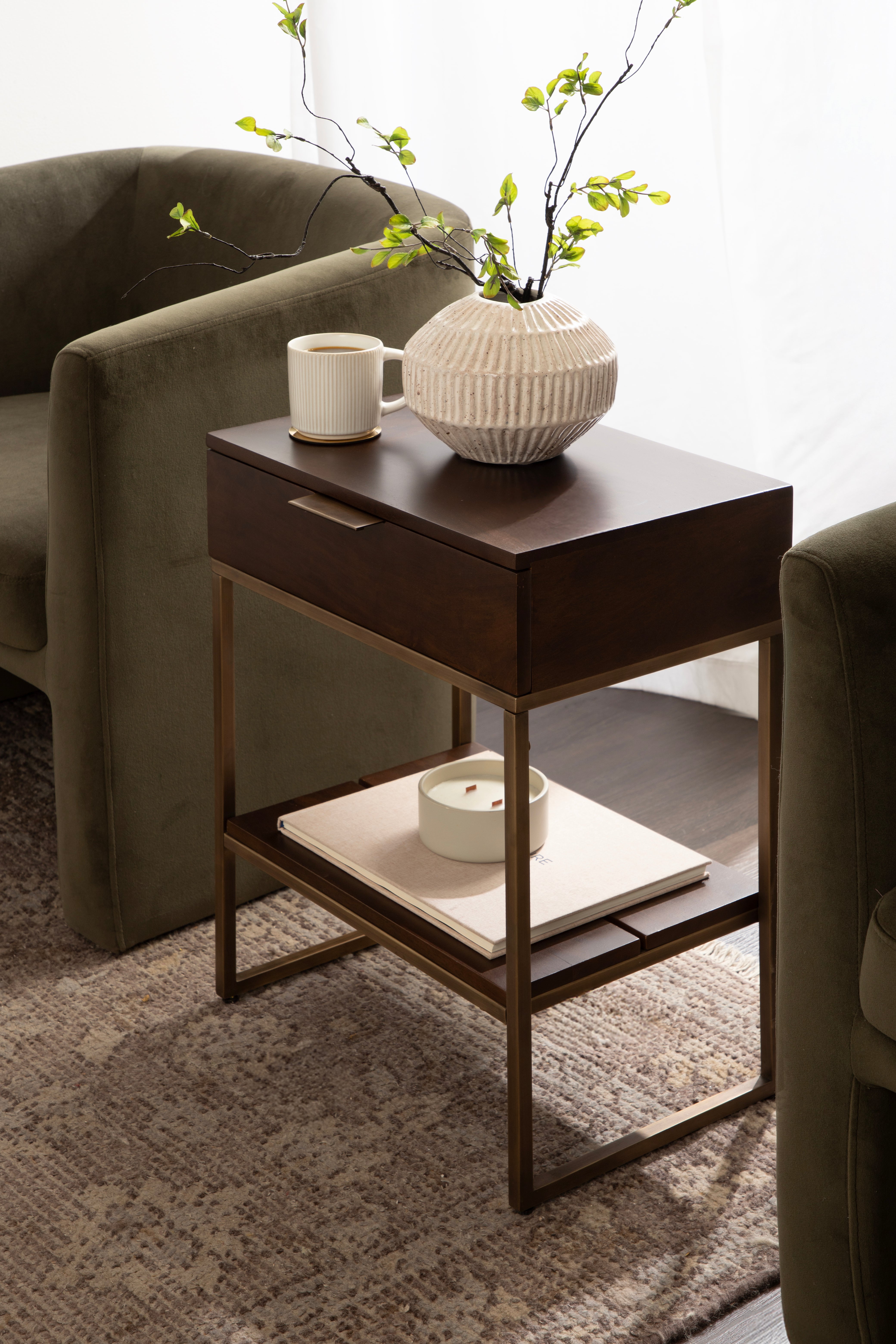 Side Table Dark Brown Gold 18x13x24 8
