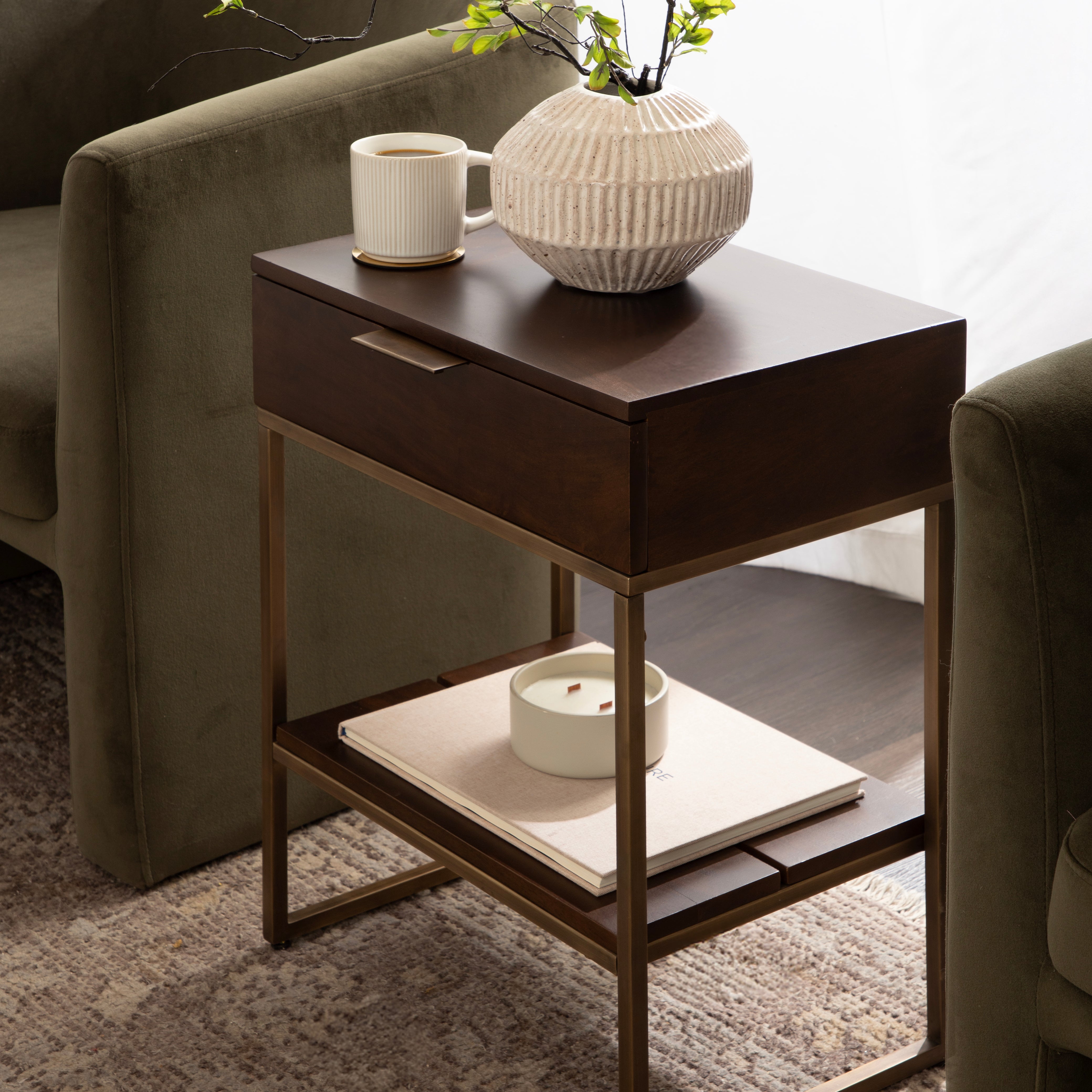 Side Table 18x13x24 Dark Brown Gold 8